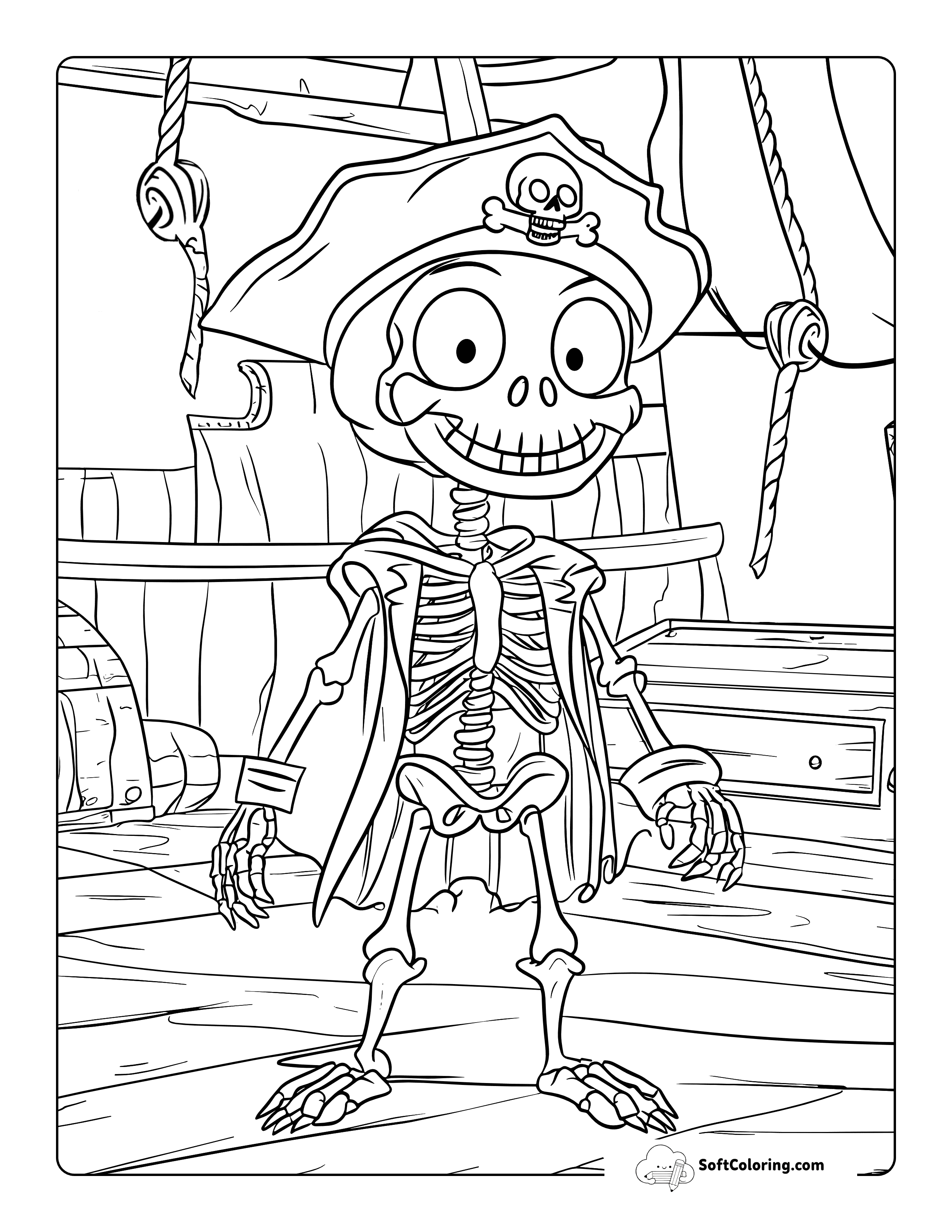 Skeleton Pirate Monster Coloring Page Printable