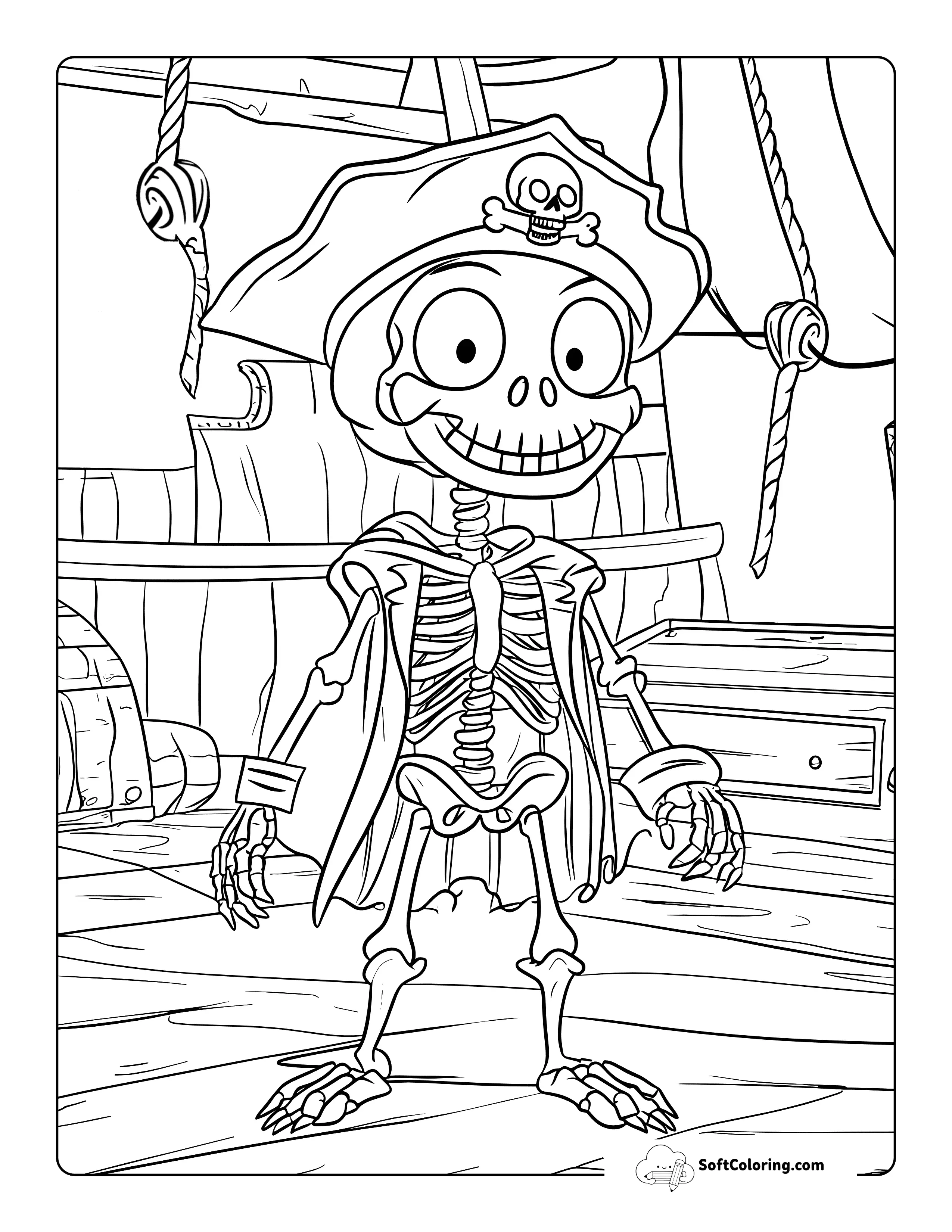 Skeleton Pirate Monster Coloring Page Printable