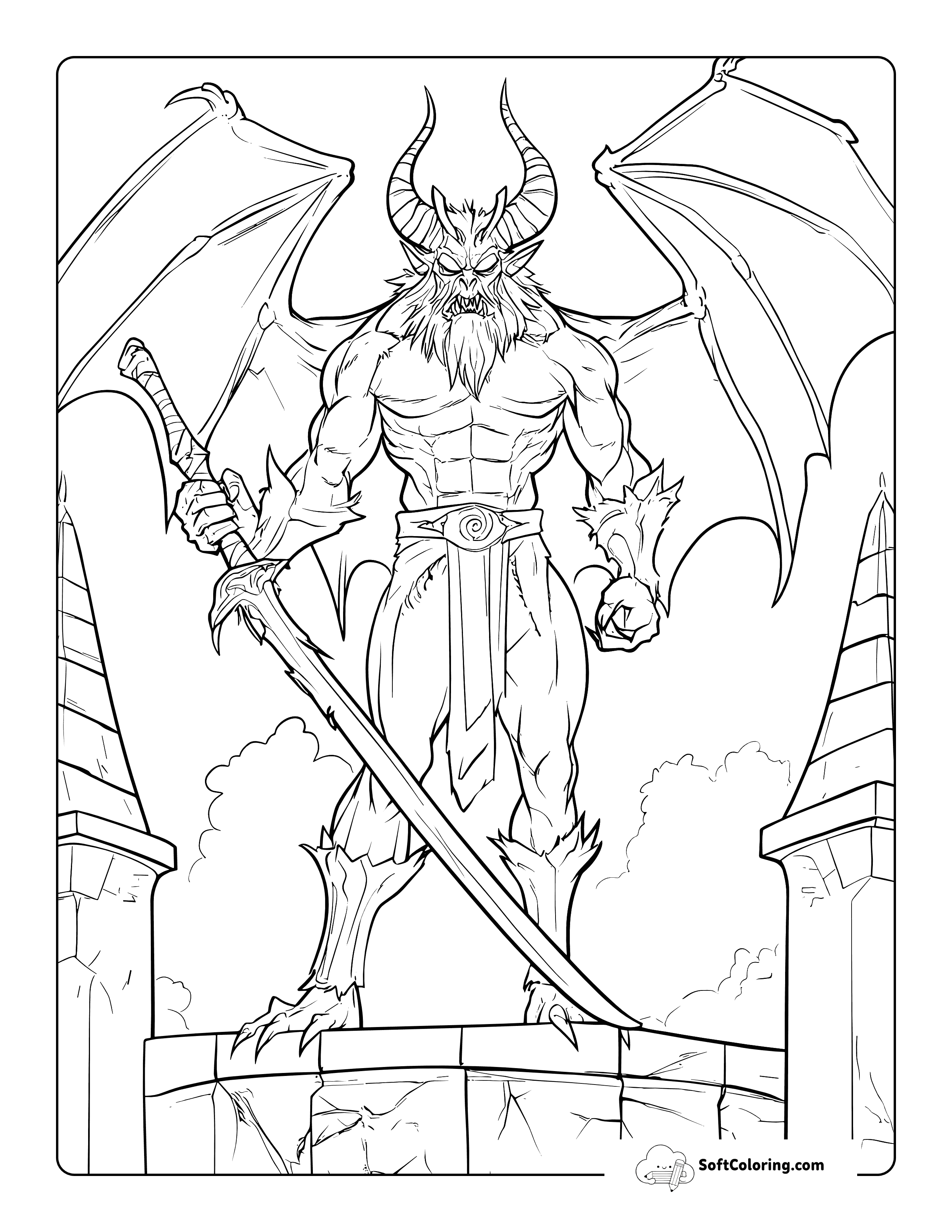 Detailed Fairytale Castle Monster Coloring Page For Adults