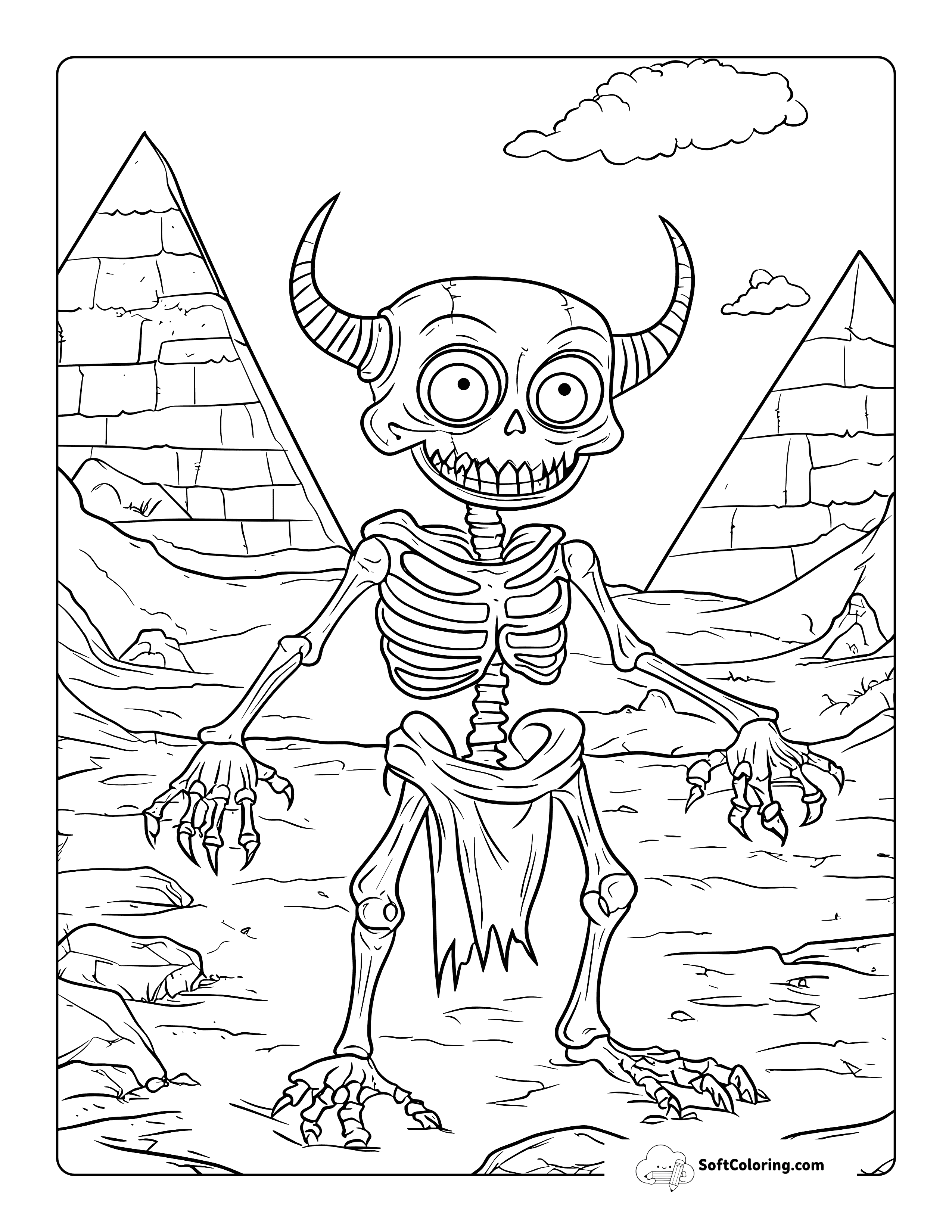 Cute Desert Skeleton Monster Coloring Sheet