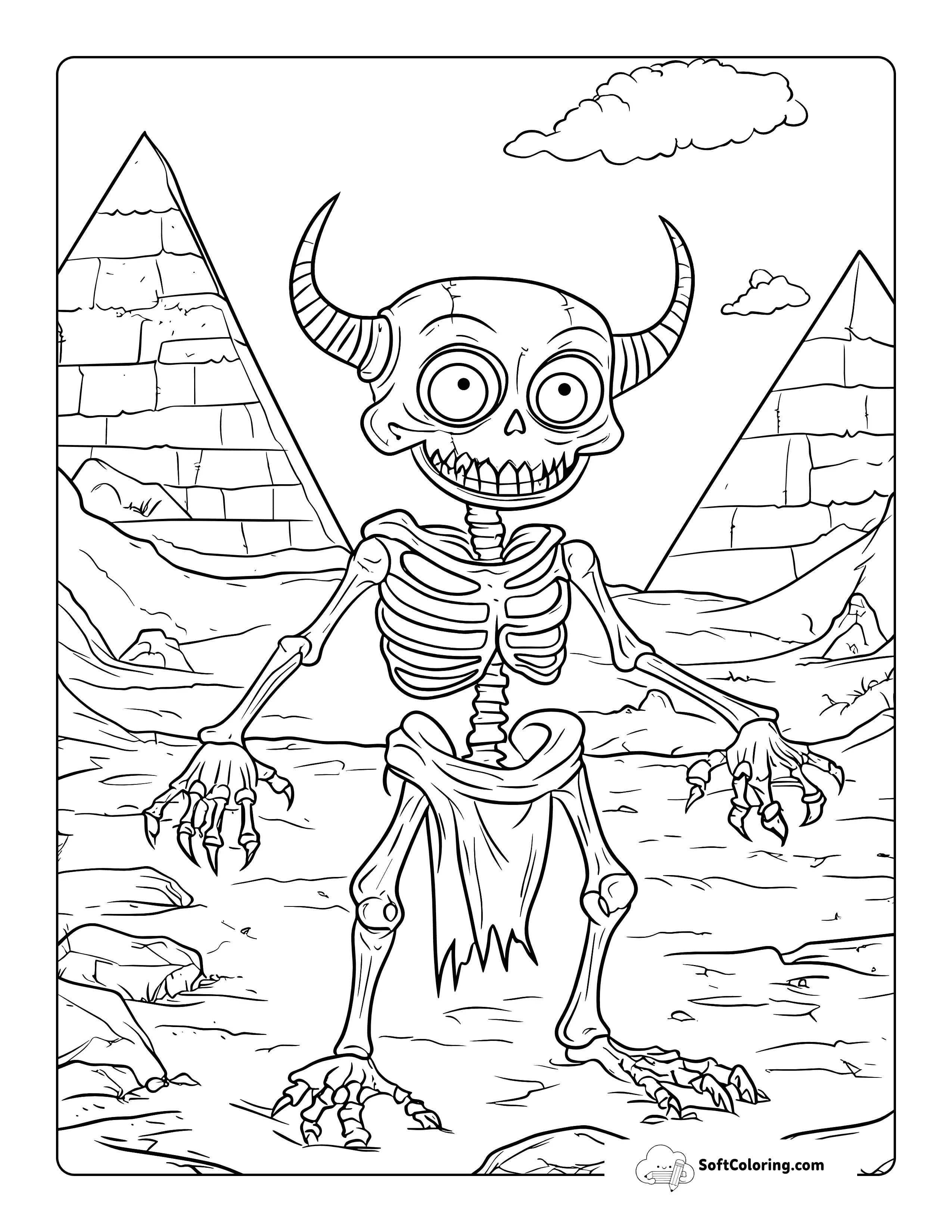 Cute Desert Skeleton Monster Coloring Sheet