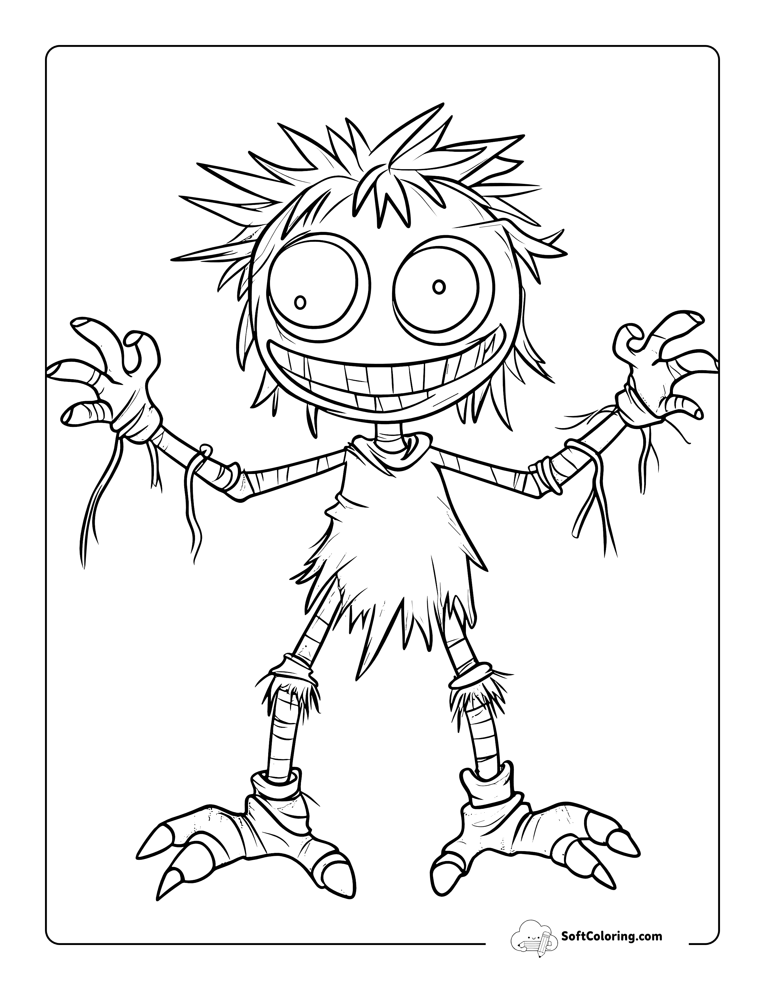 Cute Scarecrow Monster Coloring Sheet For Kids