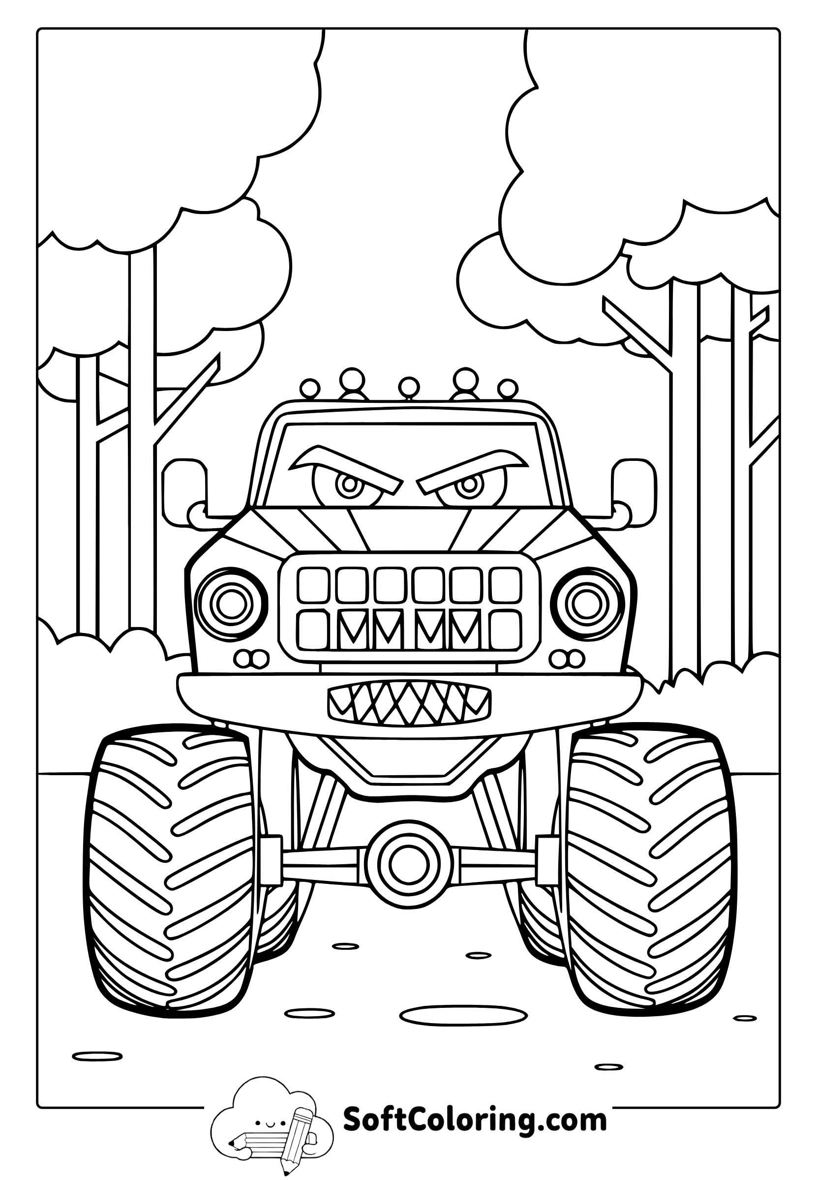 monster face truck coloring page