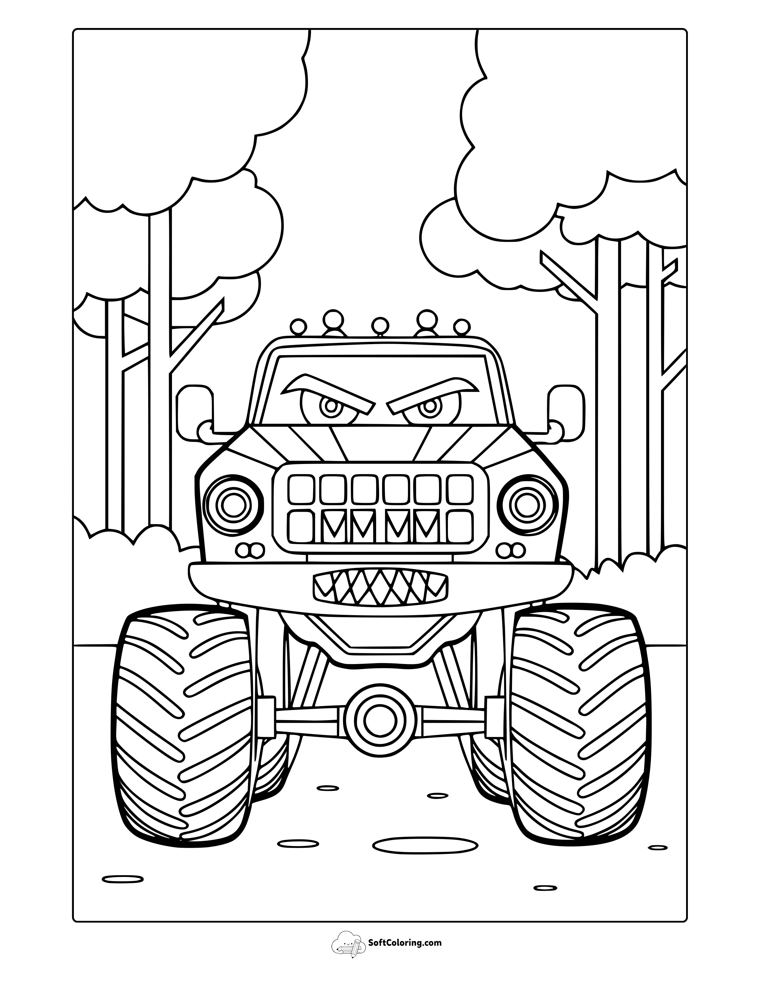 Monster Face Truck Coloring Page