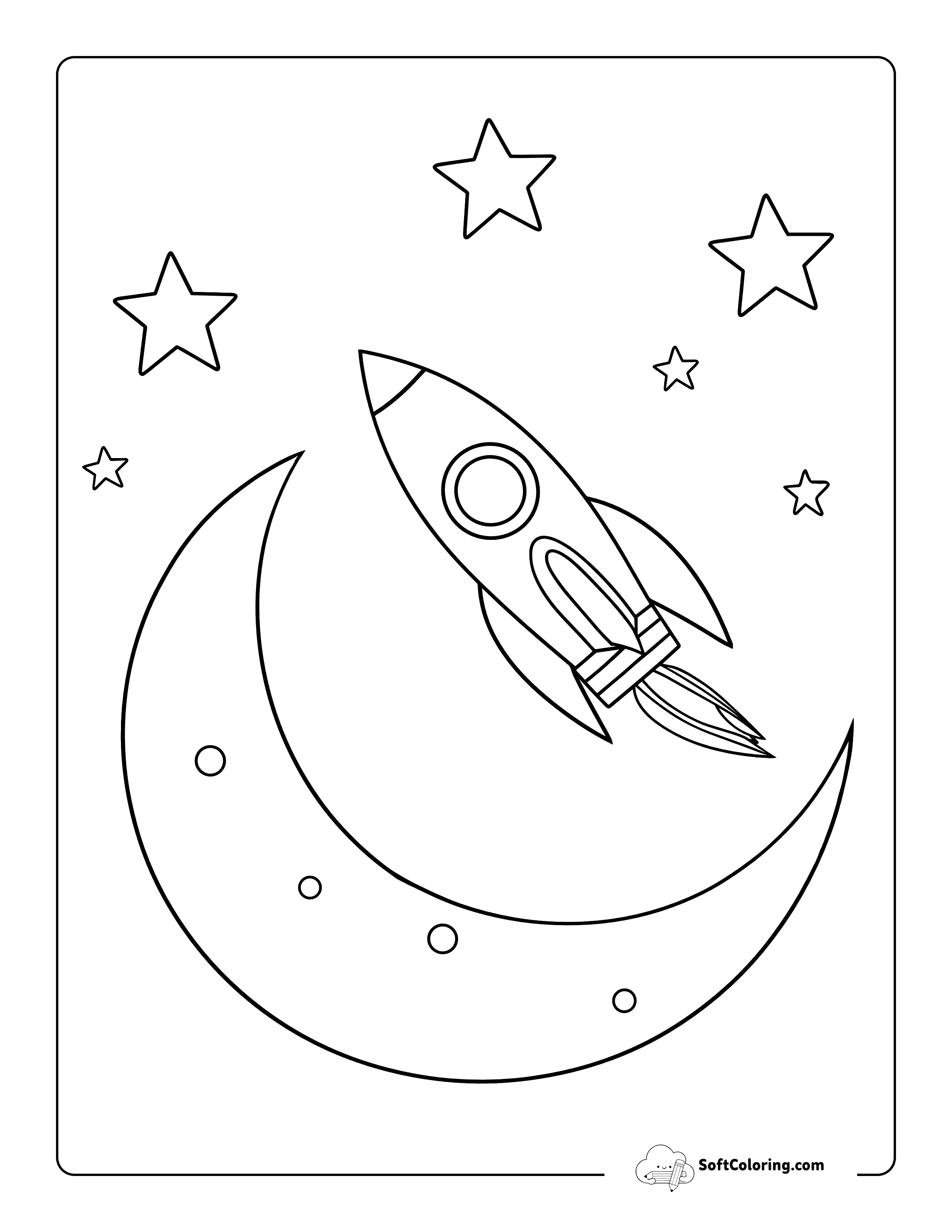Easy Rocket And Moon Coloring Sheet For Preschoolers