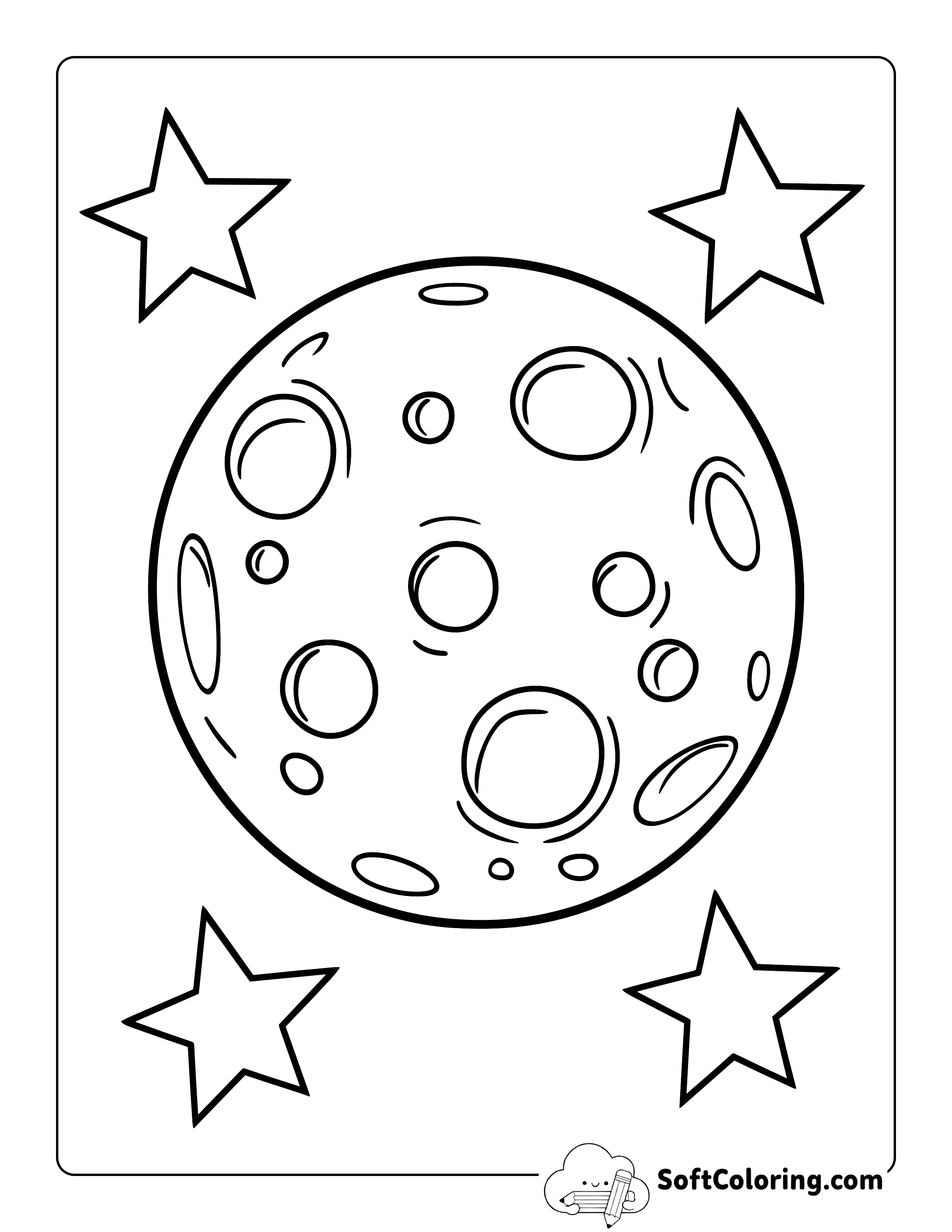Easy Stars and Full Moon Coloring Sheet Printable