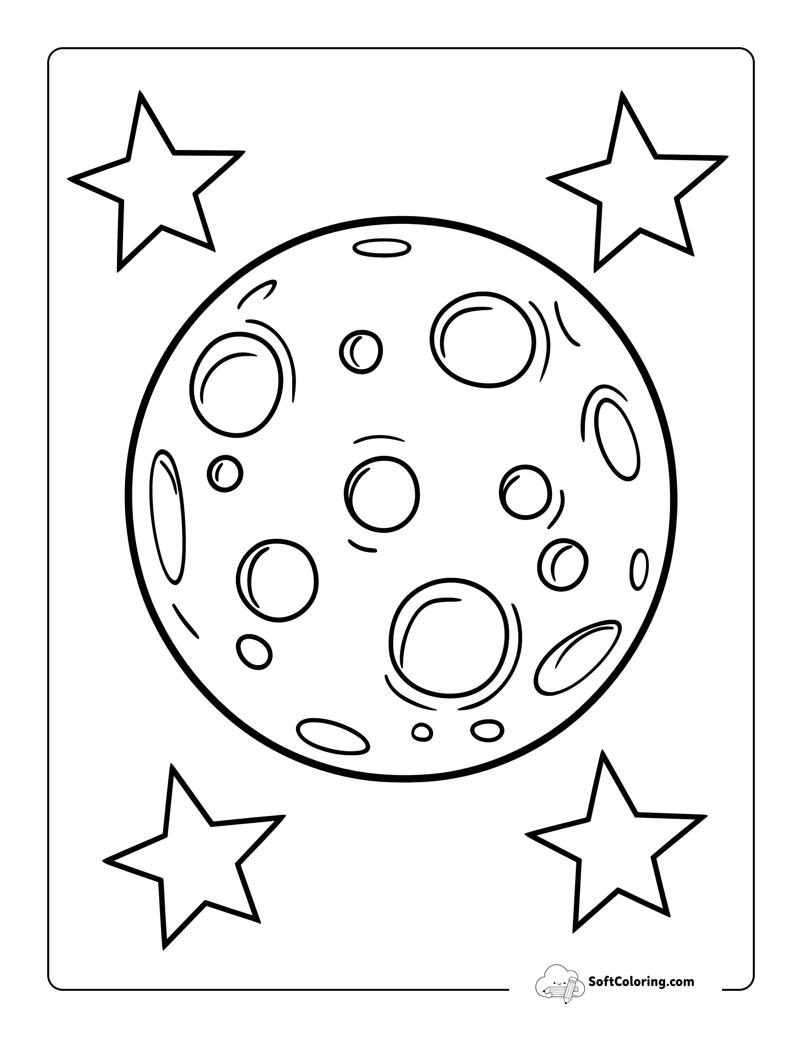 Easy Stars And Full Moon Coloring Sheet Printable