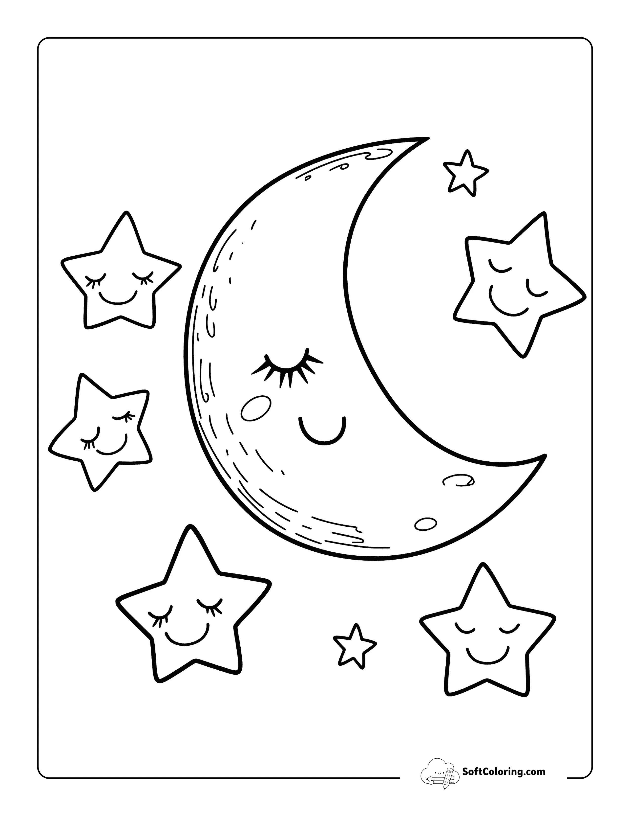 Easy Stars And Moon Coloring Page For Kids