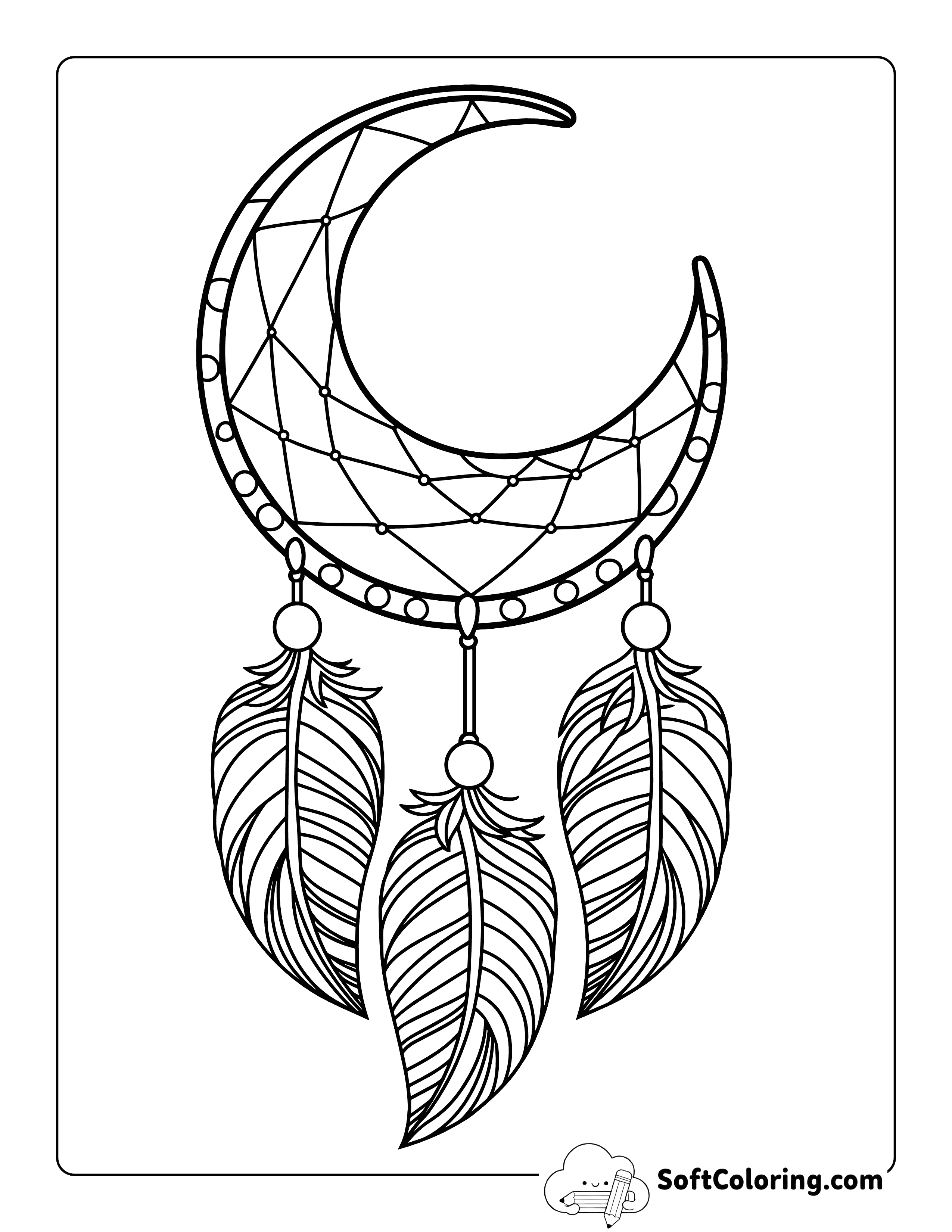 Aesthetic Moon Dream Catcher Coloring Page for Teens