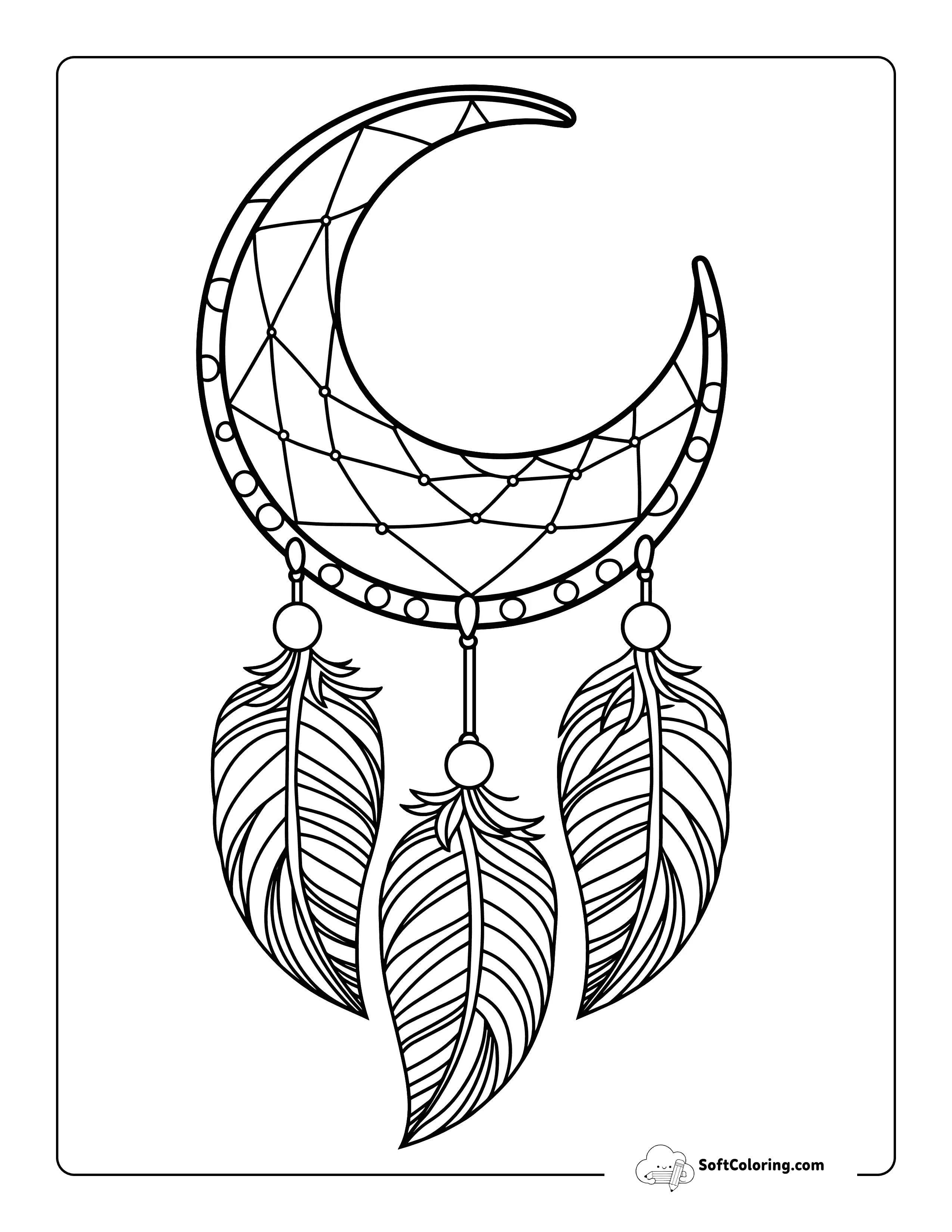Aesthetic Moon Dream Catcher Coloring Page For Teens