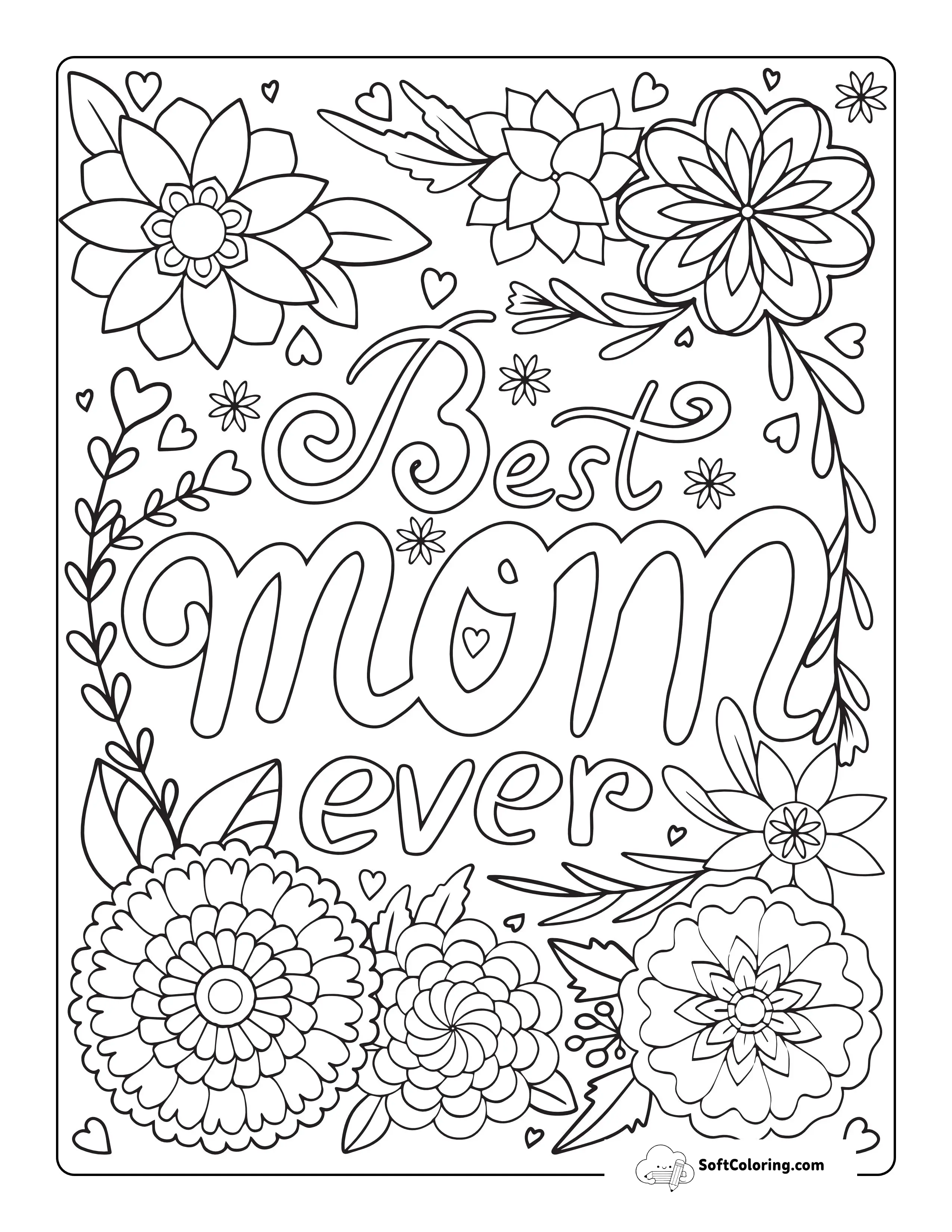 "Best Mom Ever" Flower Doodle To Color