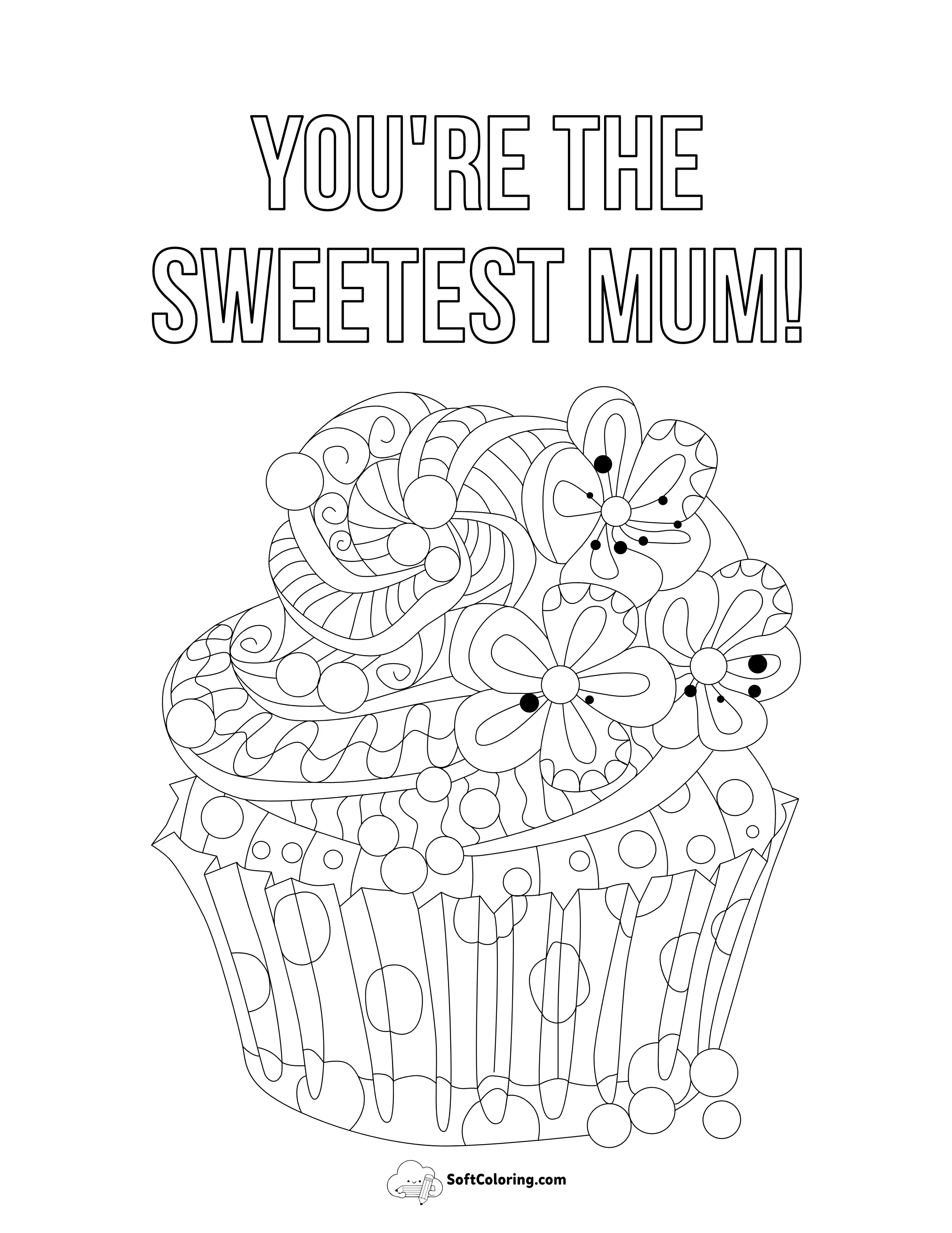Sweetest Mum Cupcake To Color