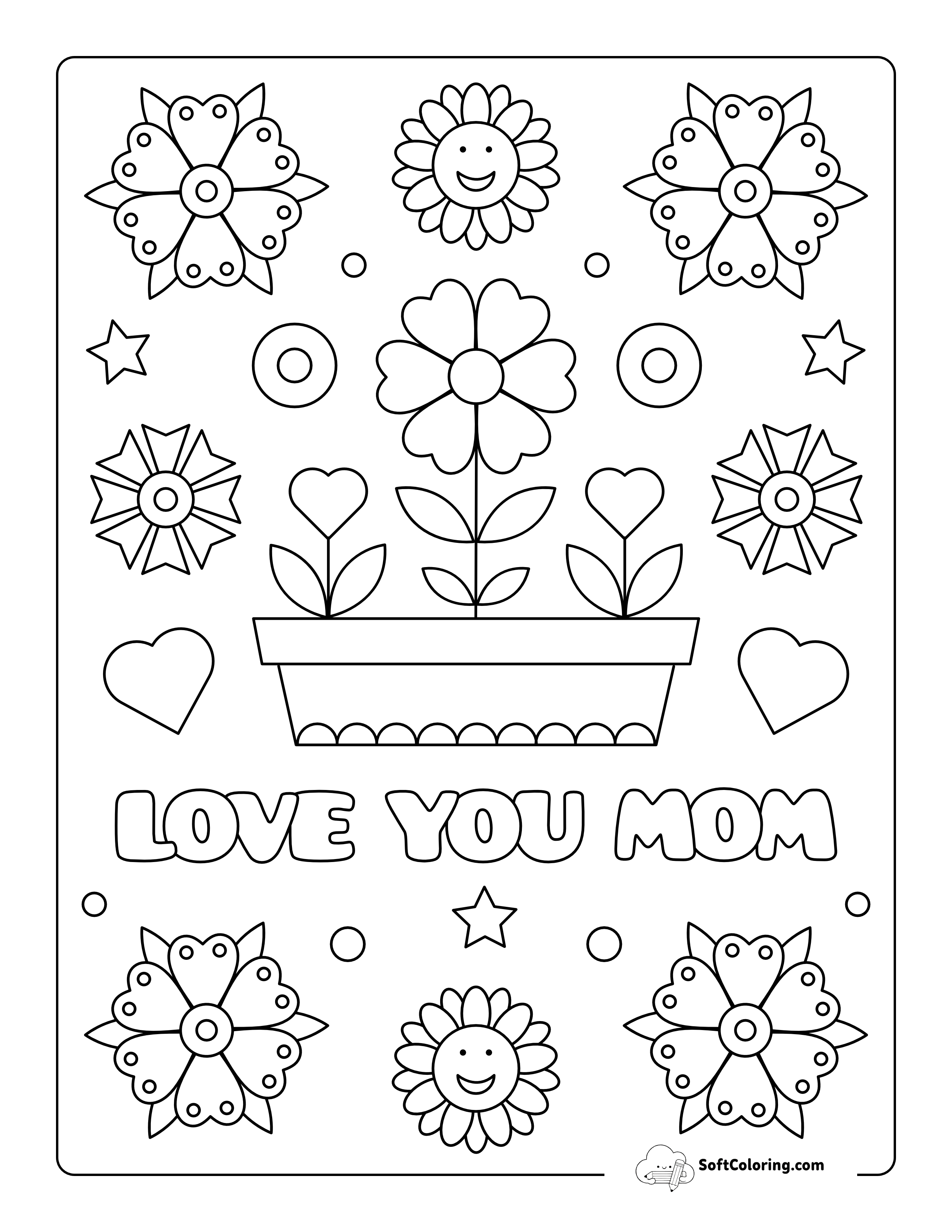 "Love You Mom" Flowers And Hearts