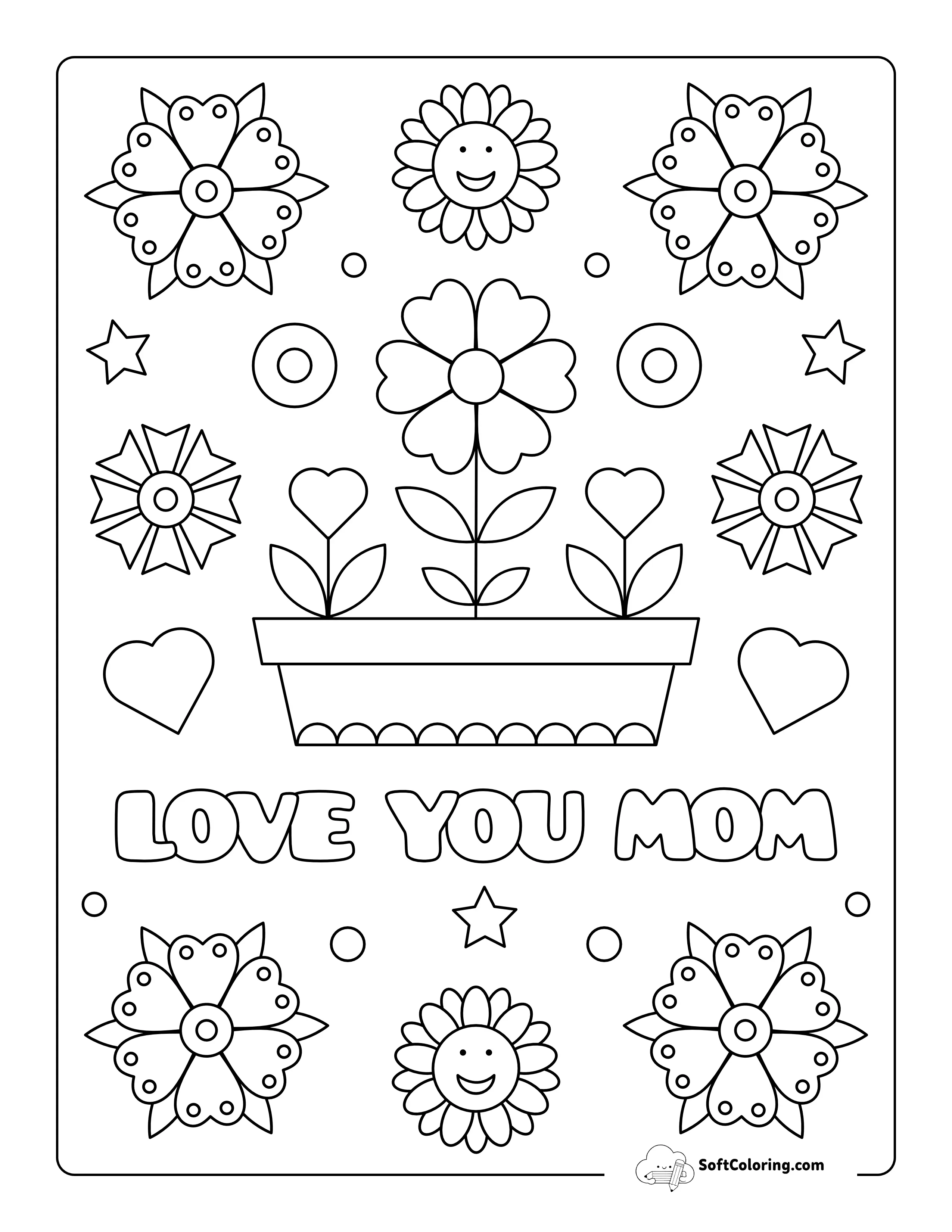 "Love You Mom" Flowers And Hearts