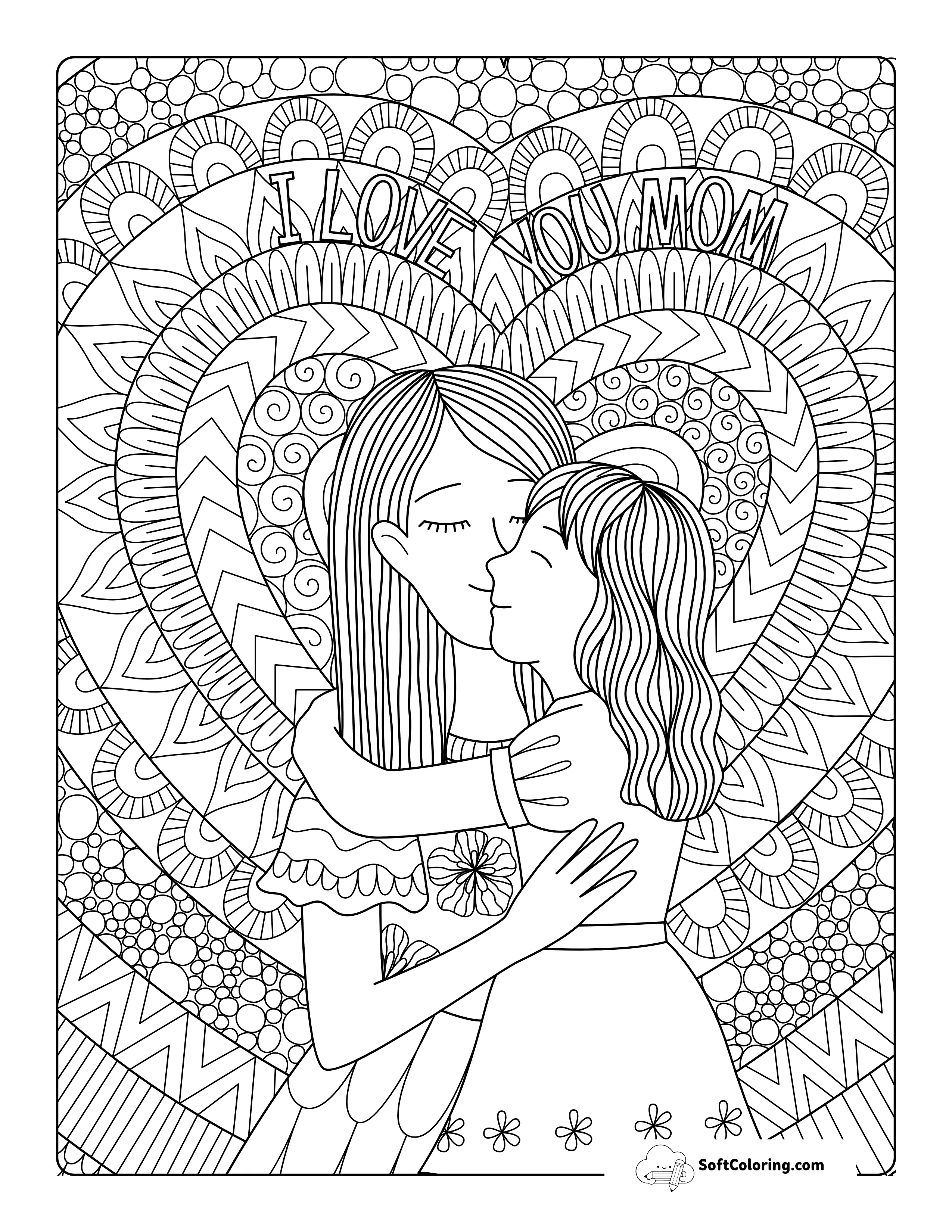 Mother And Daughter Detailed Coloring Sheet