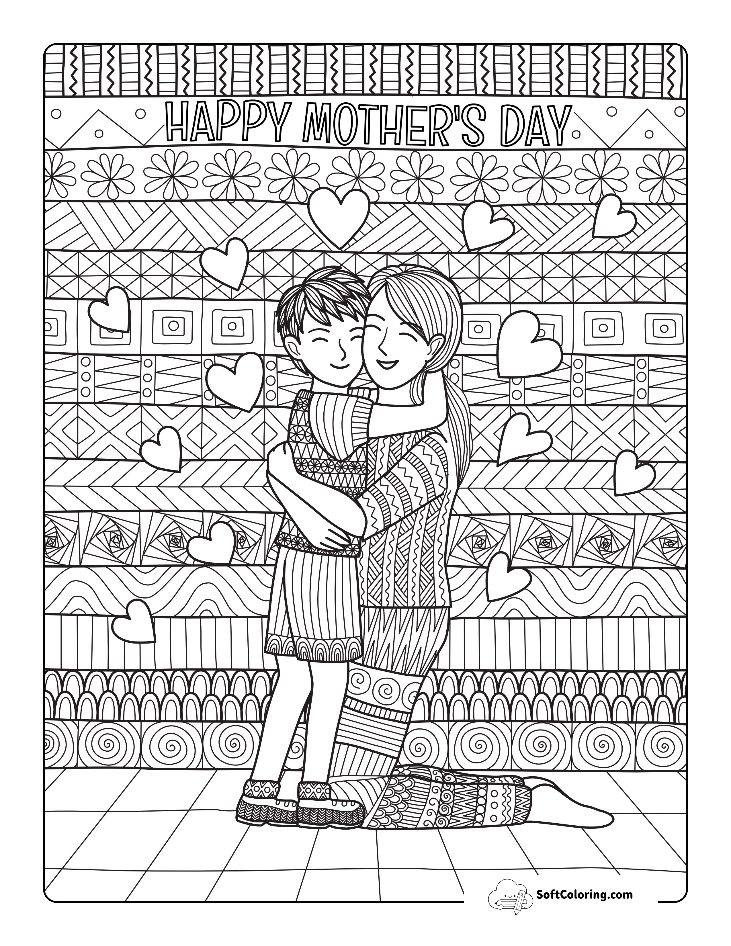 Mother And Son Detailed Coloring Page