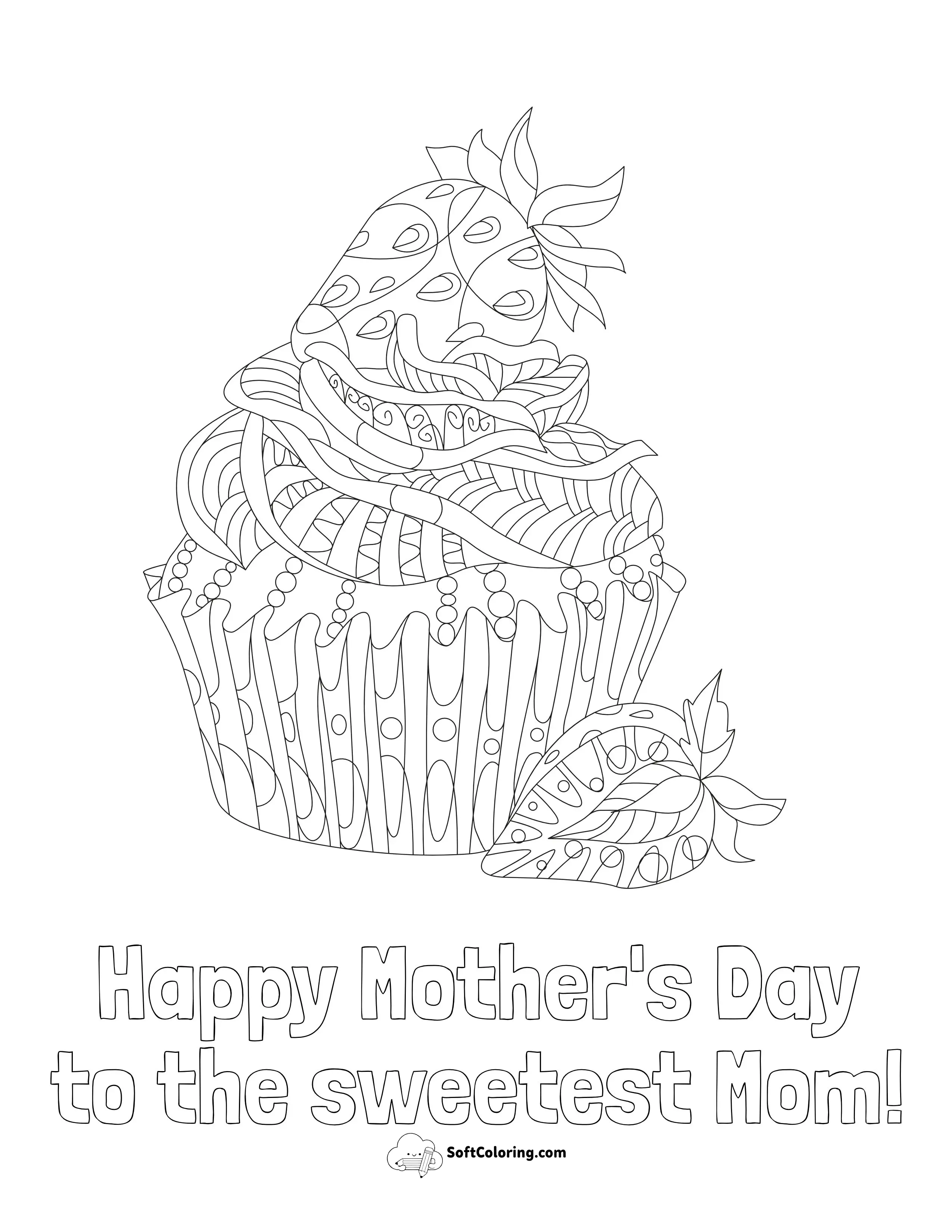 Sweetest Mom Cupcake Coloring Page