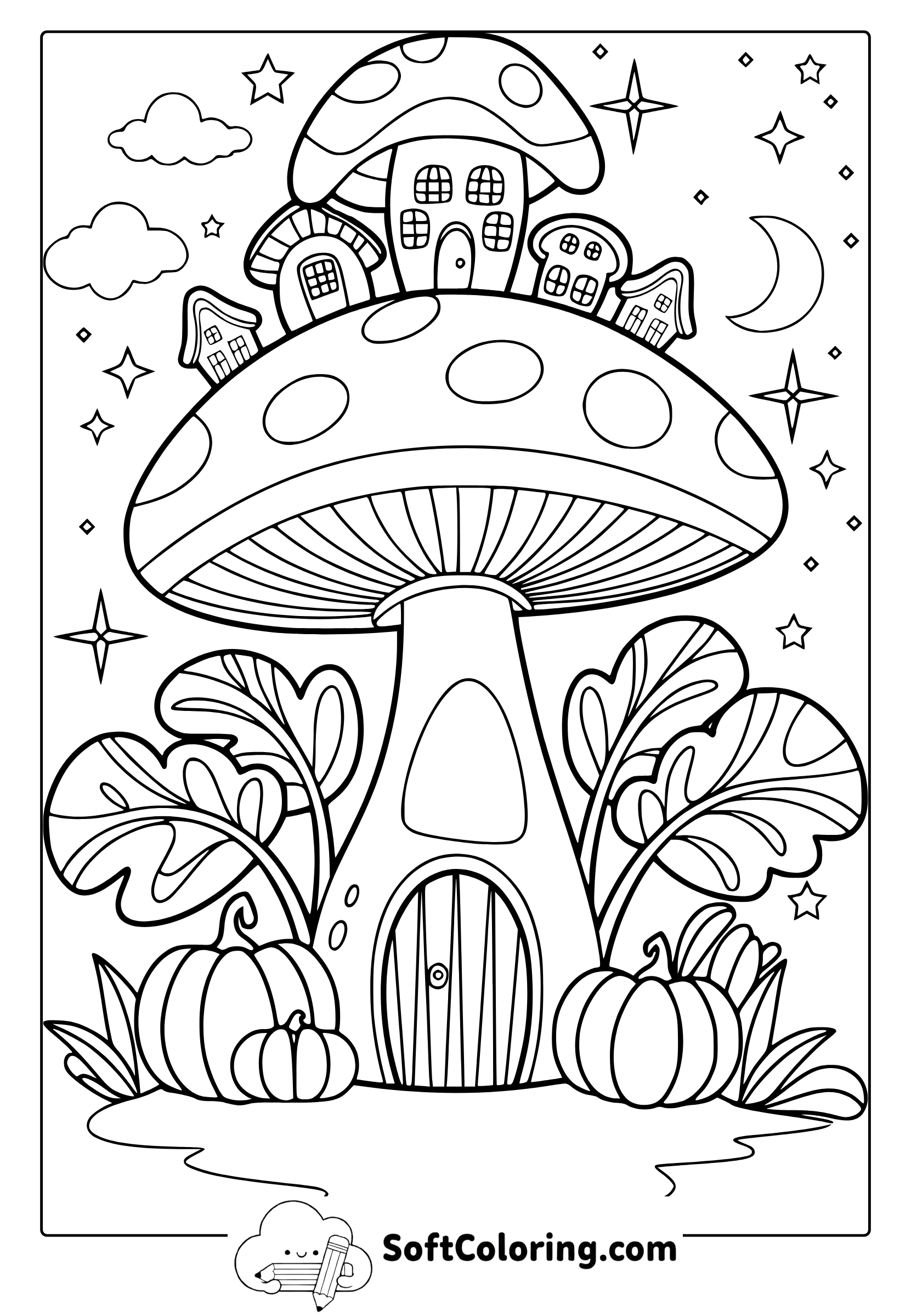 mushroom city coloring page