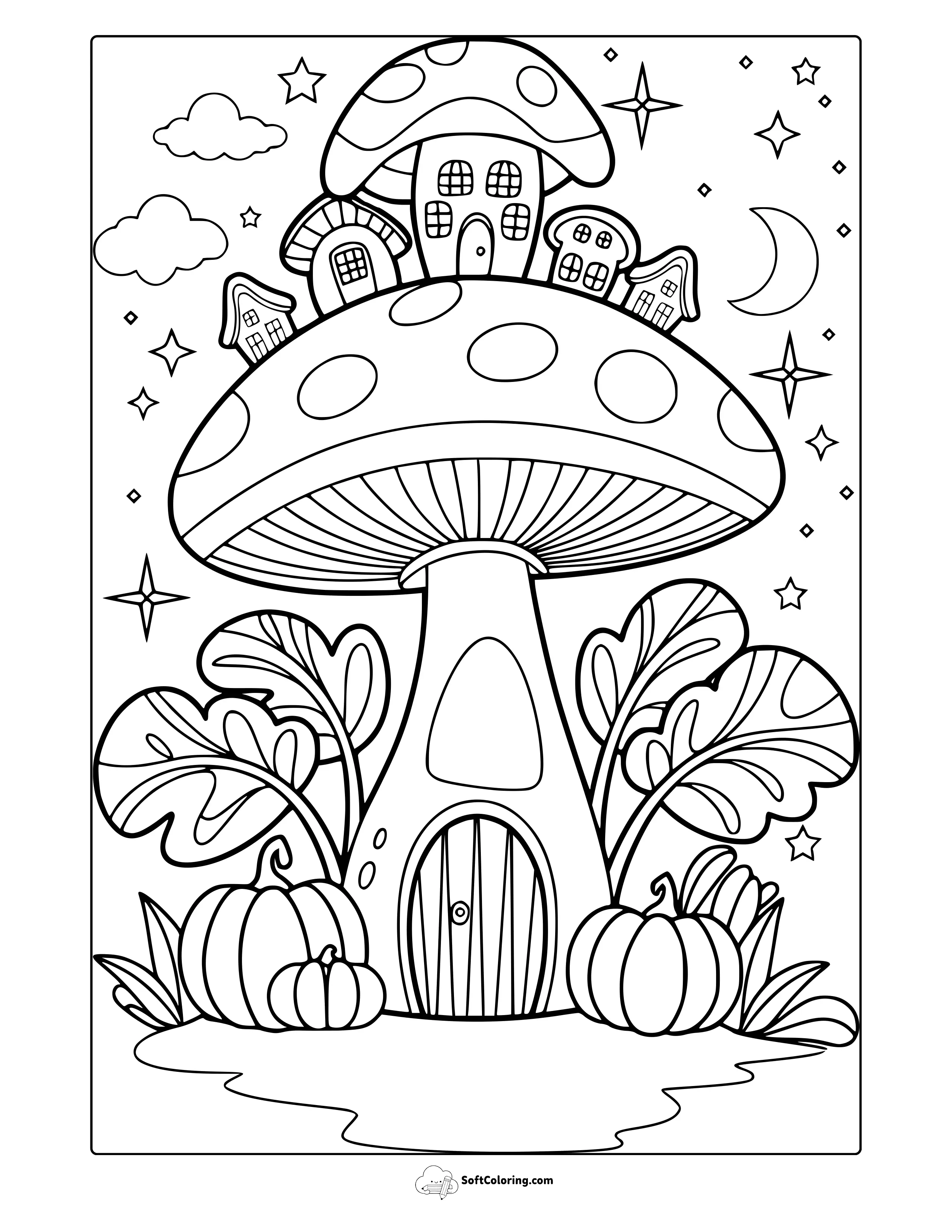 Mushroom City Coloring Page