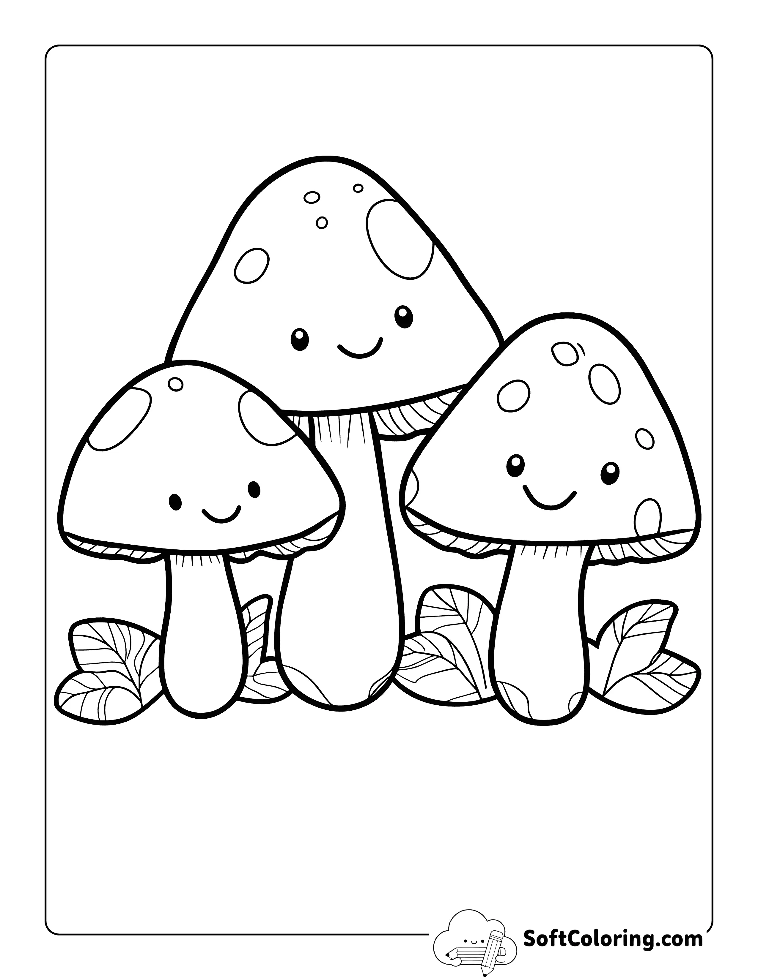 Kawaii Mushroom Coloring Page Printable