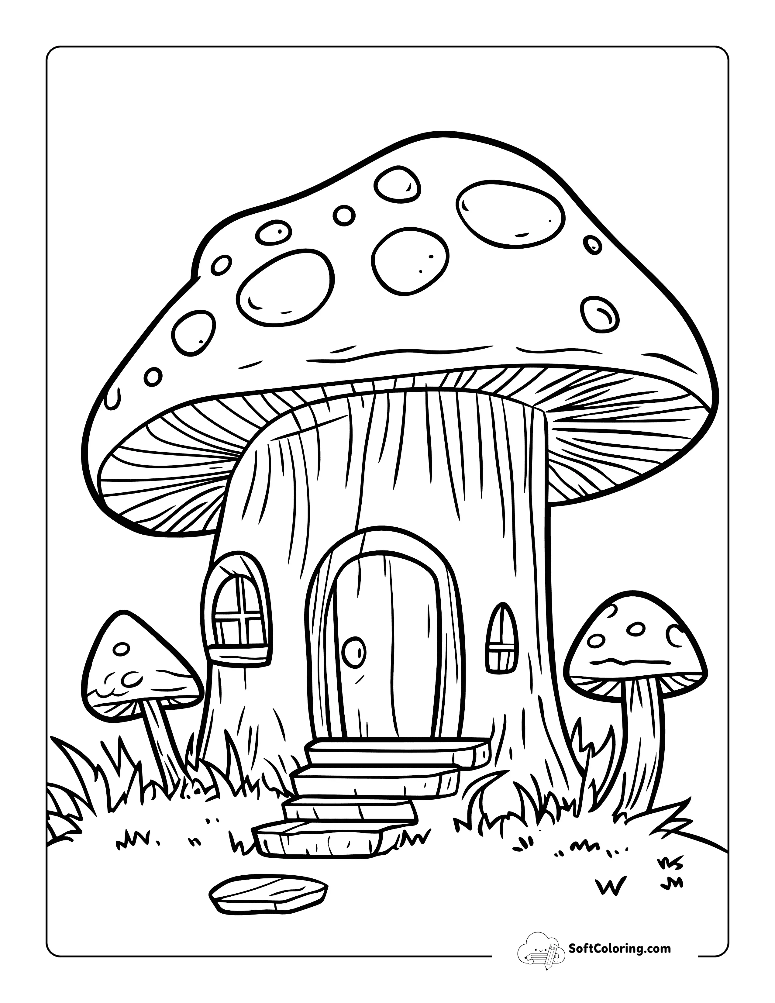Cute Mushroom Hut Coloring Page For Teens And Adults