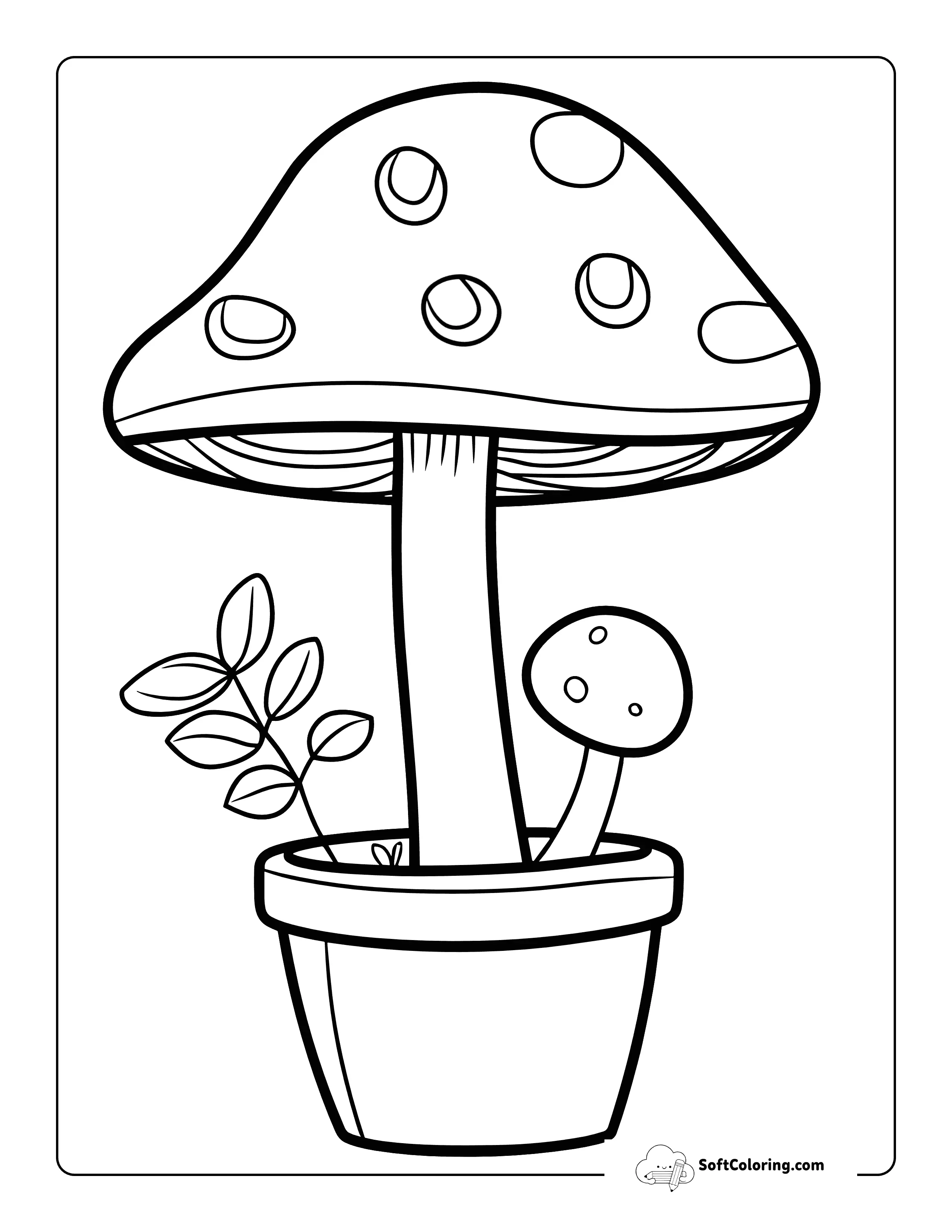 Easy Potted Plant Mushroom Coloring Page
