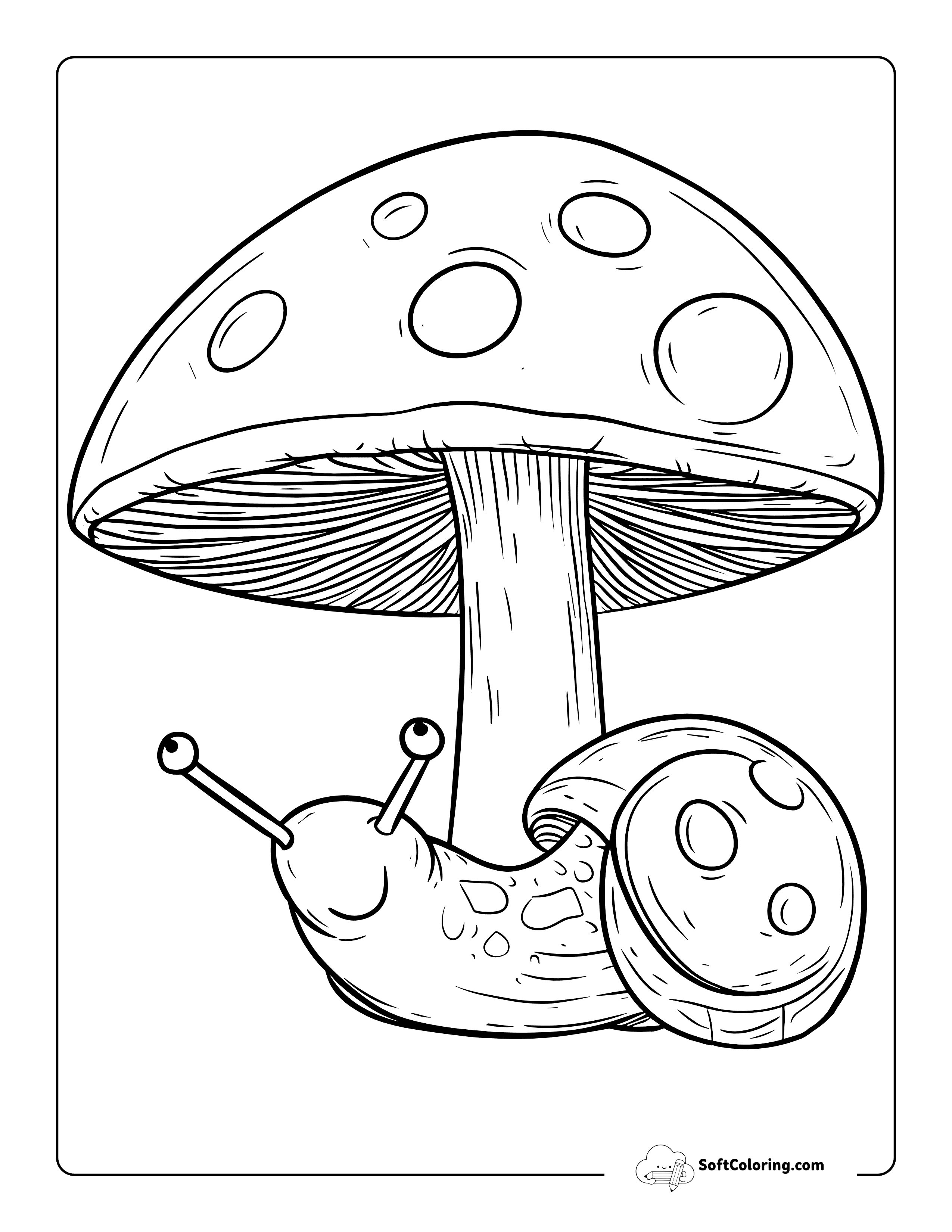 Cute Snail And Mushroom Printable Coloring Page
