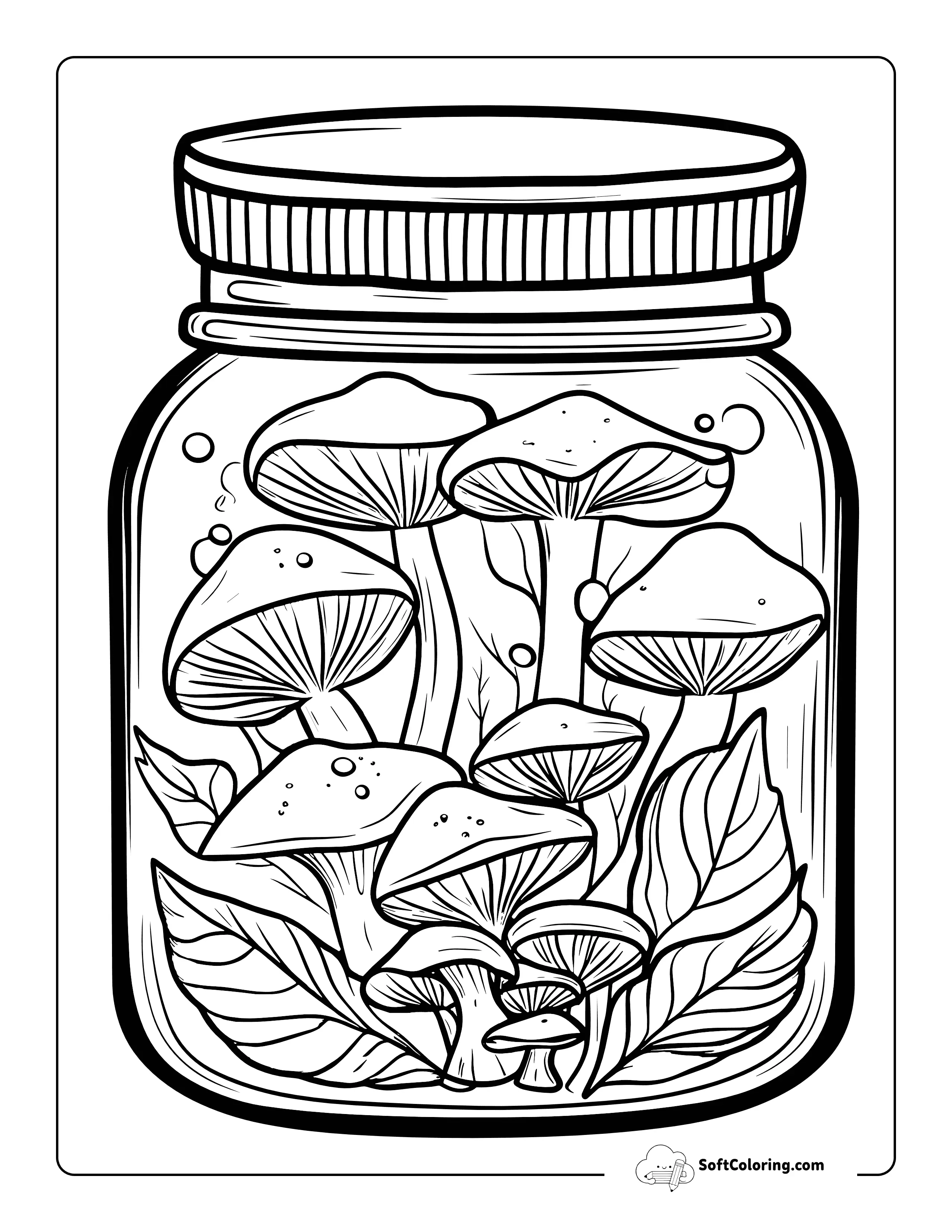 Aesthetic Mushrooms In A Jar Printable Coloring Page