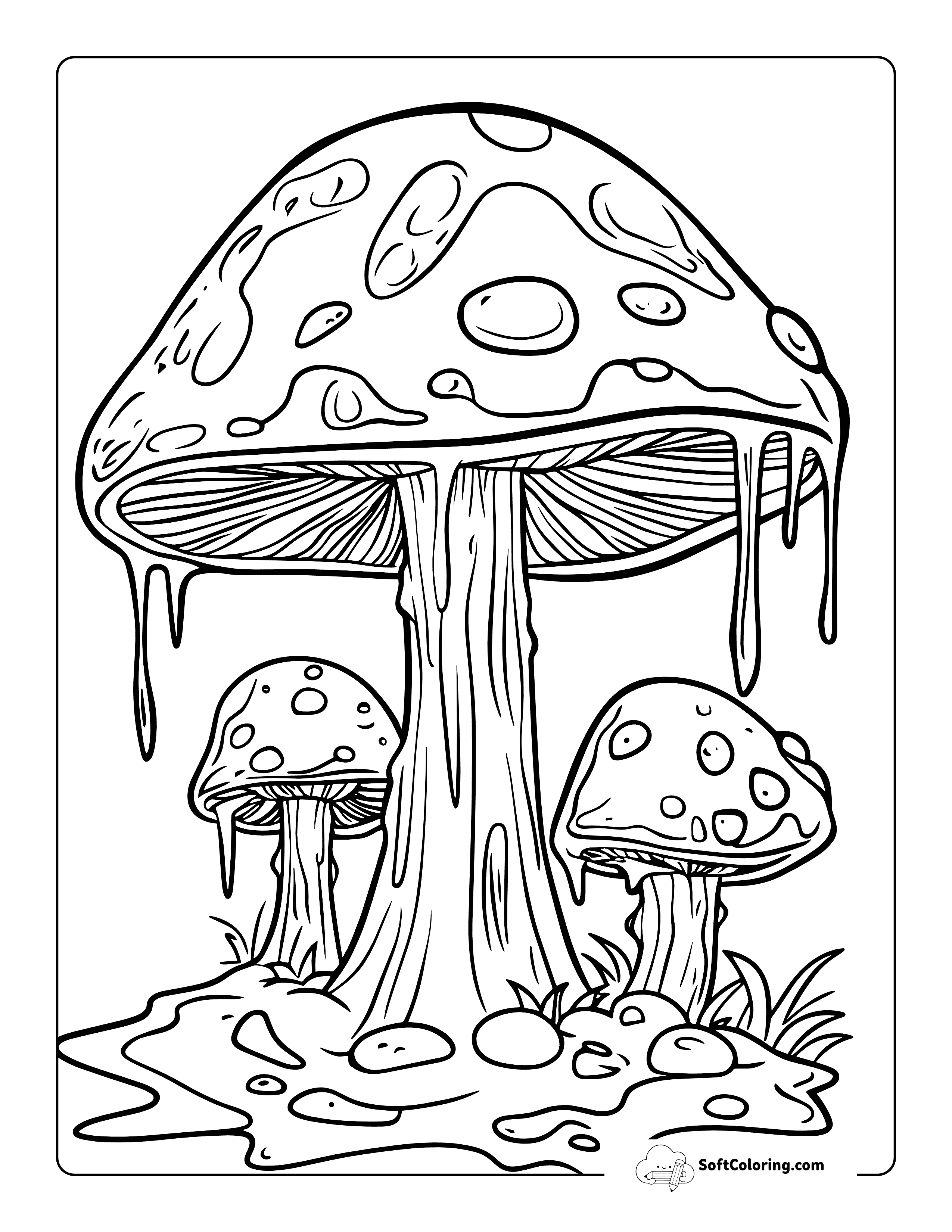 Melting Spooky Mushroom Coloring Page