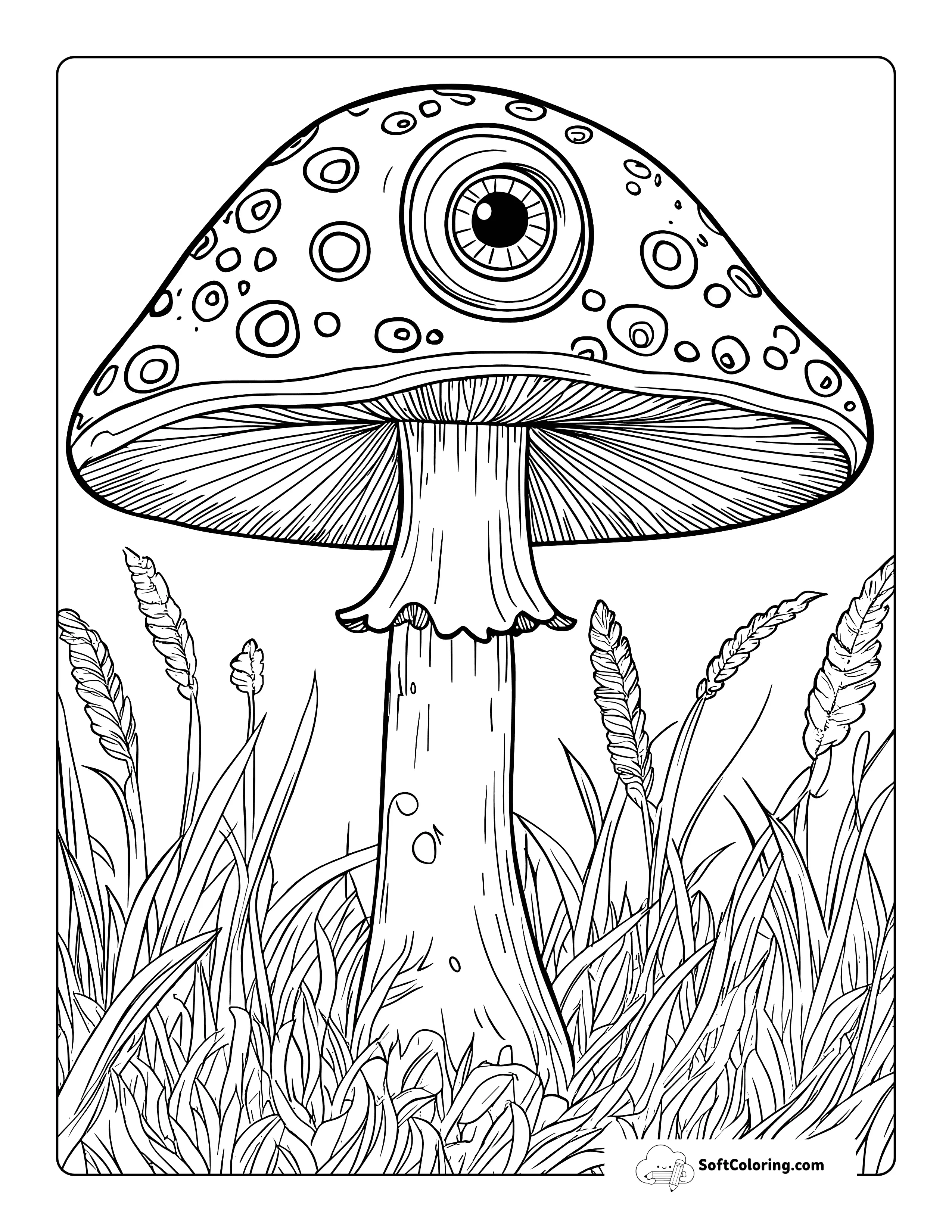 Trippy Mystical Mushroom Coloring Page For Adults