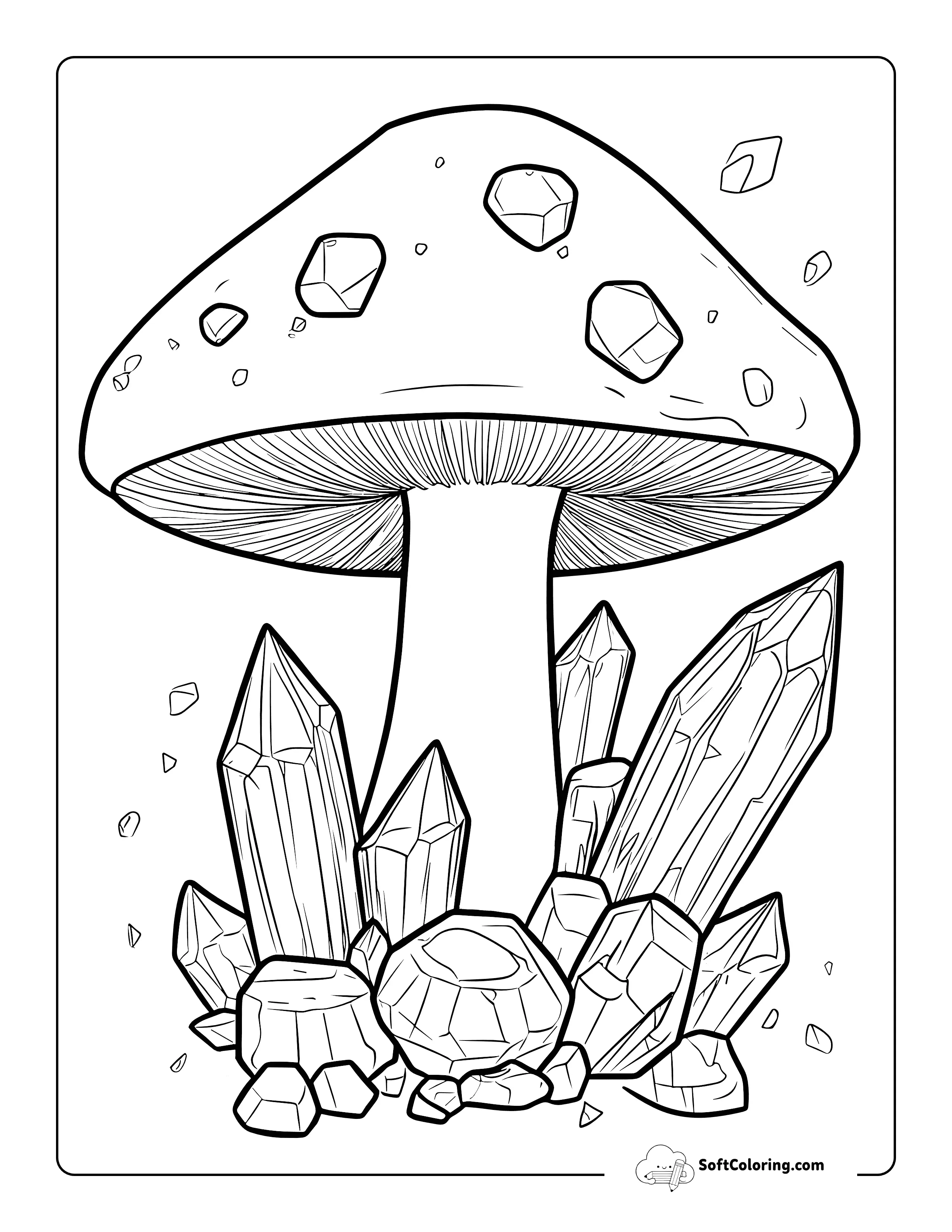 Gemstones And Aesthetic Mushroom Coloring Sheet For Teens