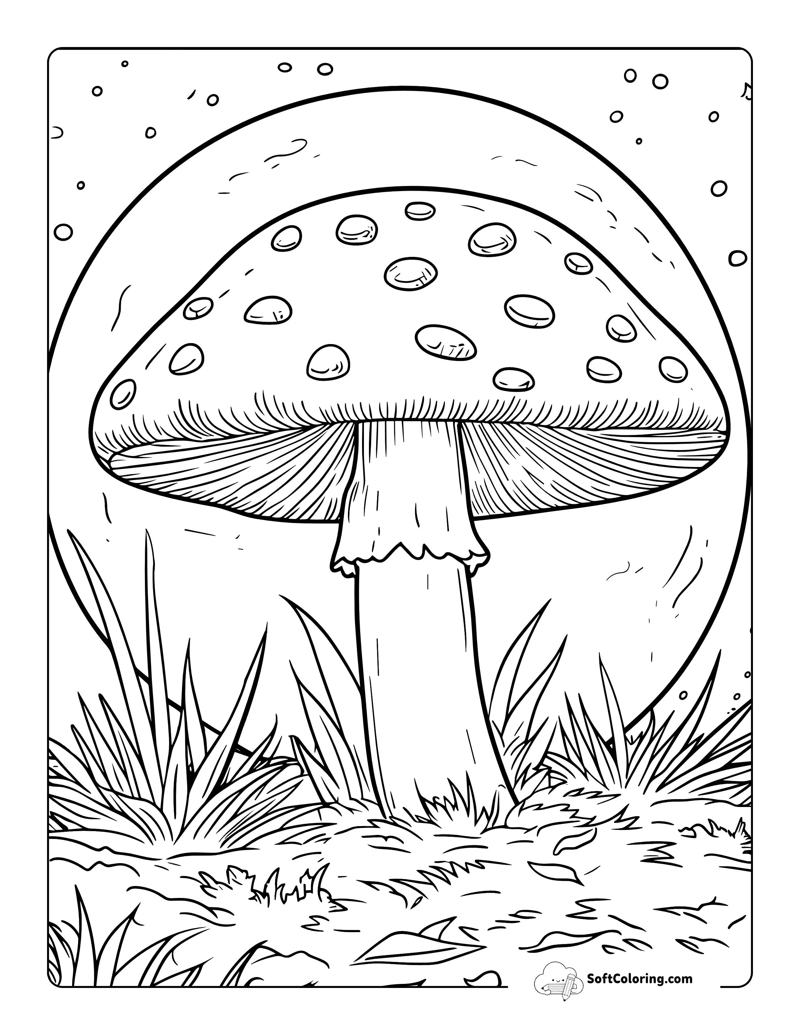 Aesthetic Mushroom With Full Moon Printable Coloring Page