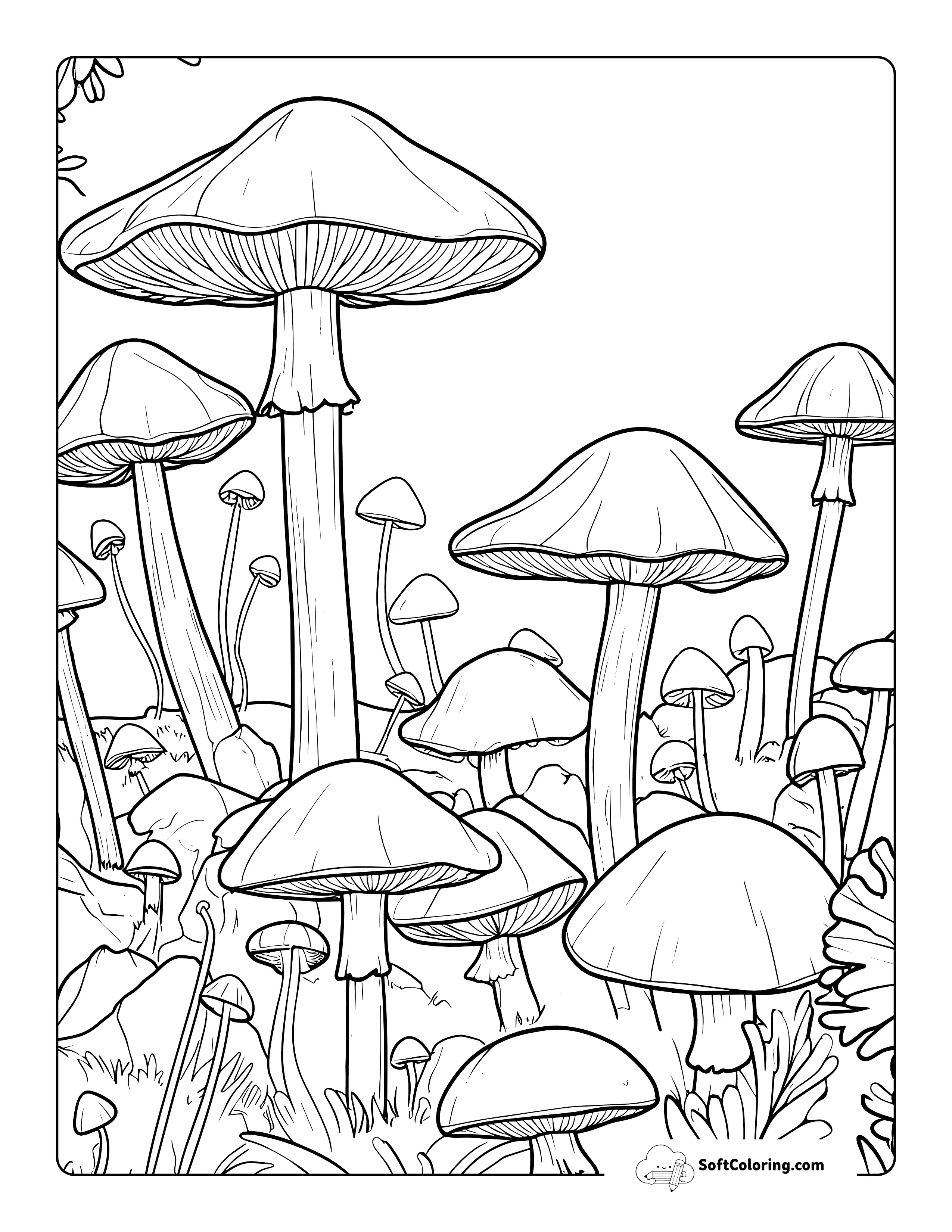 Realistic Mushroom Coloring Page For Adults