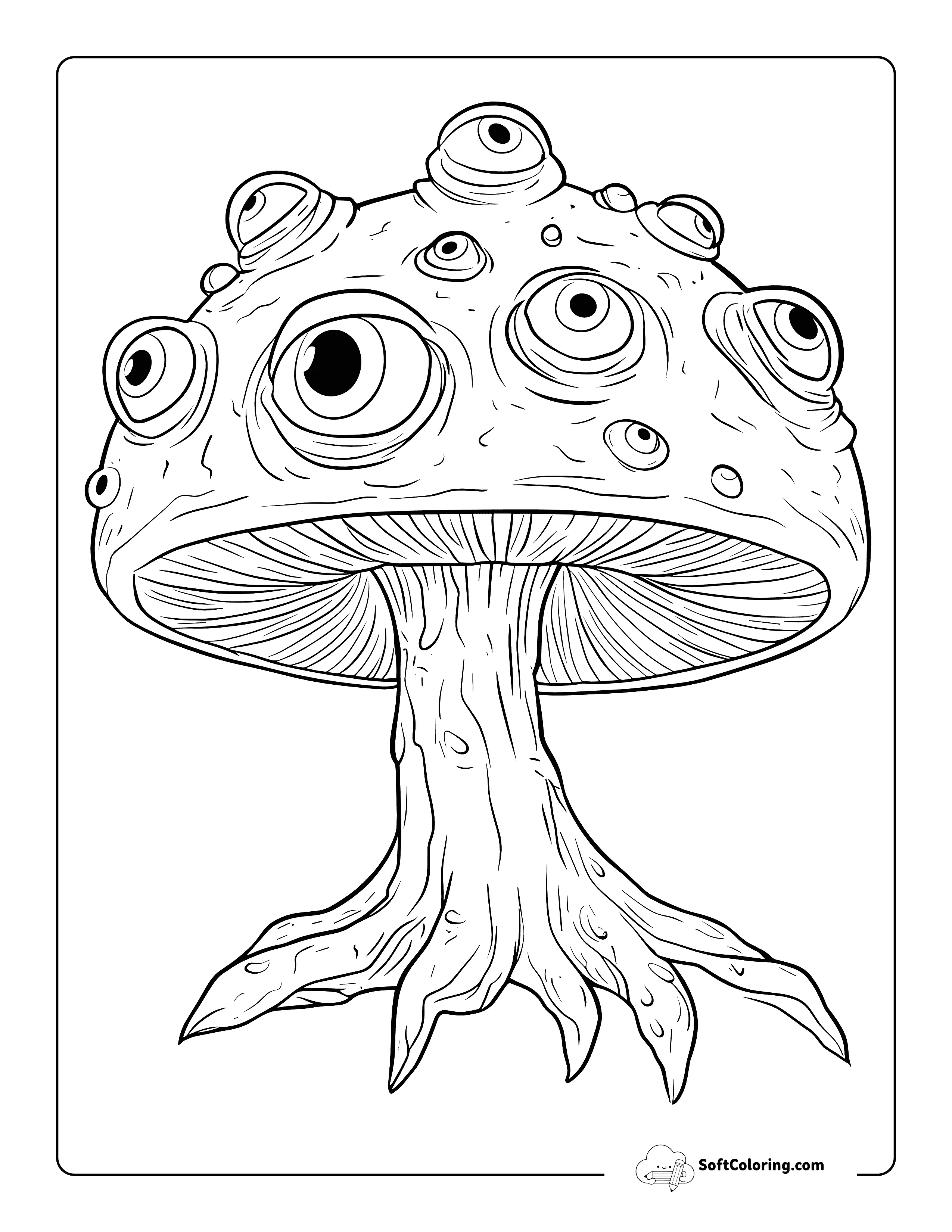 Trippy Spooky Mushroom Coloring Sheet For Adults