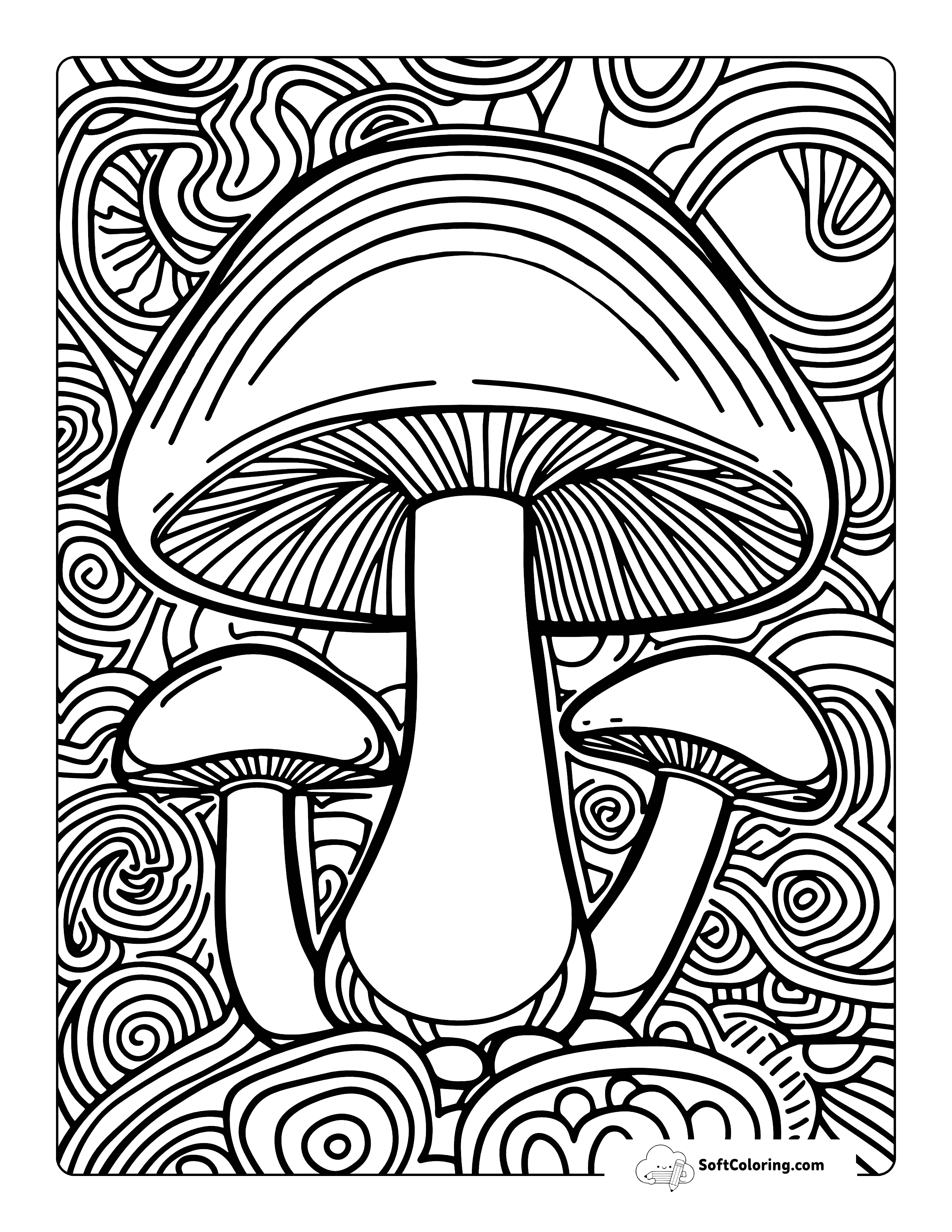 Hippy Mushroom Zentangle Coloring Page For Adults