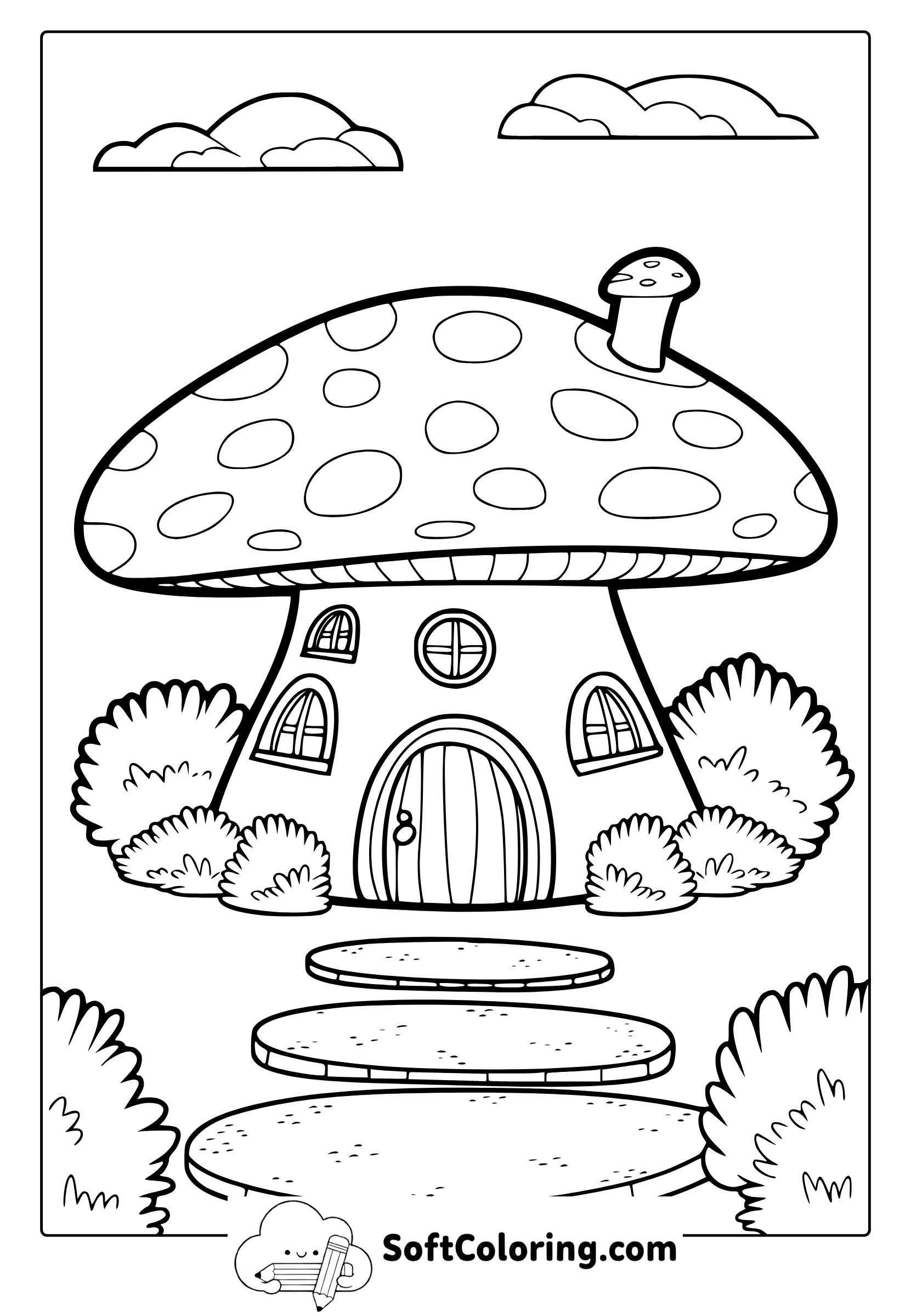 mushroom house coloring page