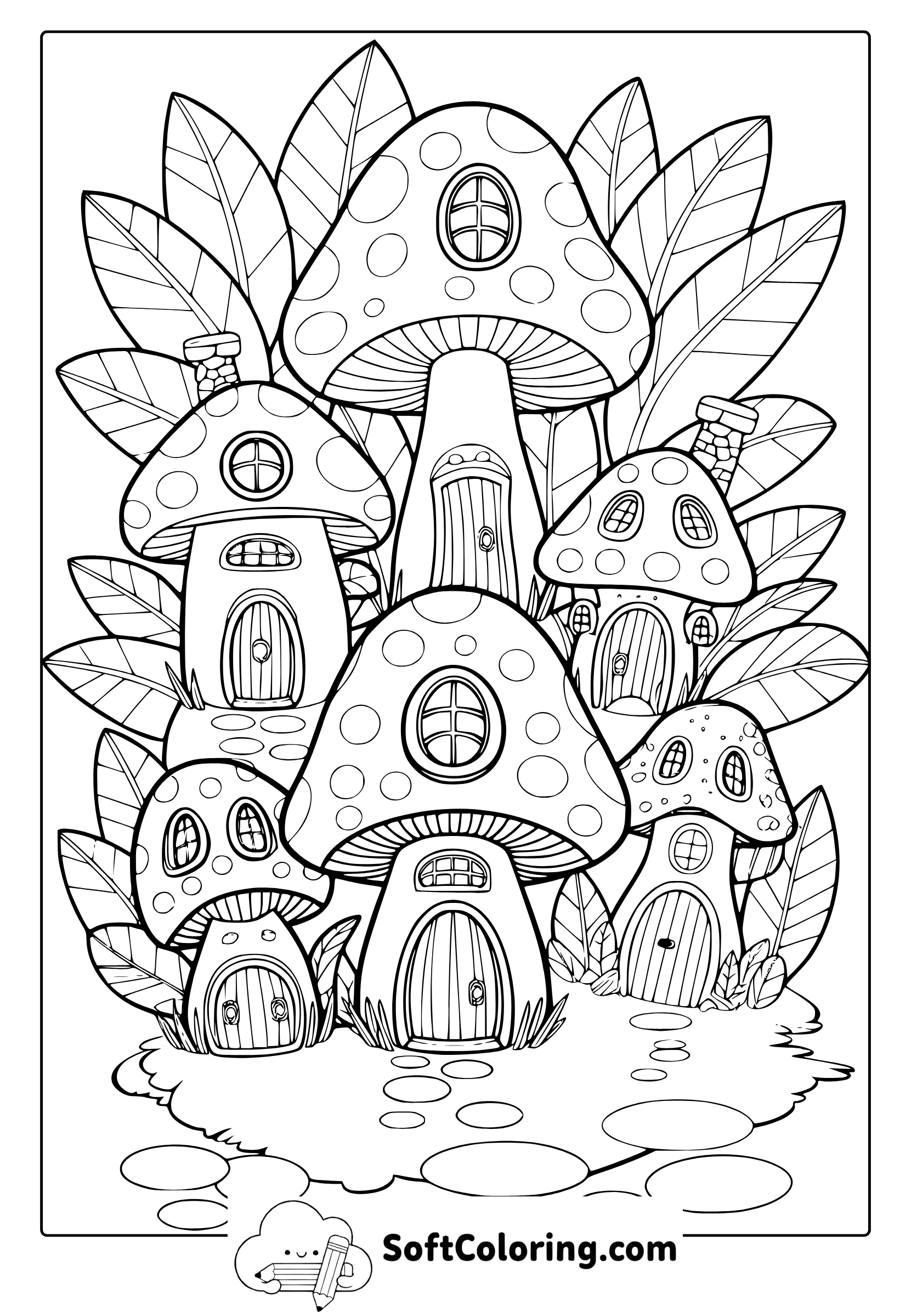 mushroom village coloring page