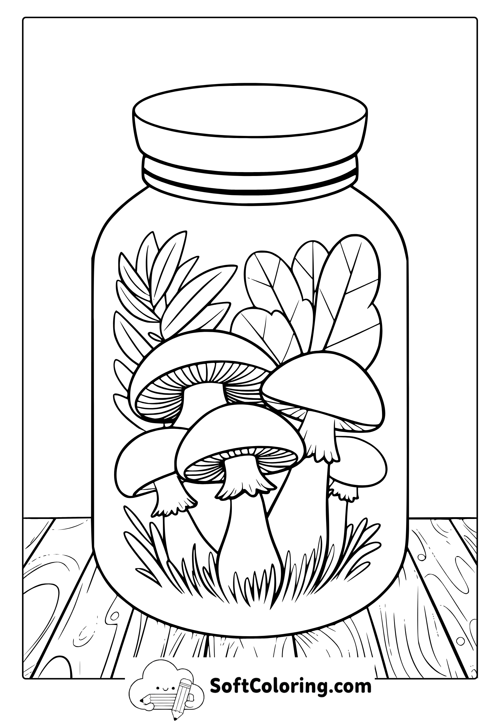 mushrooms in a jar coloring page