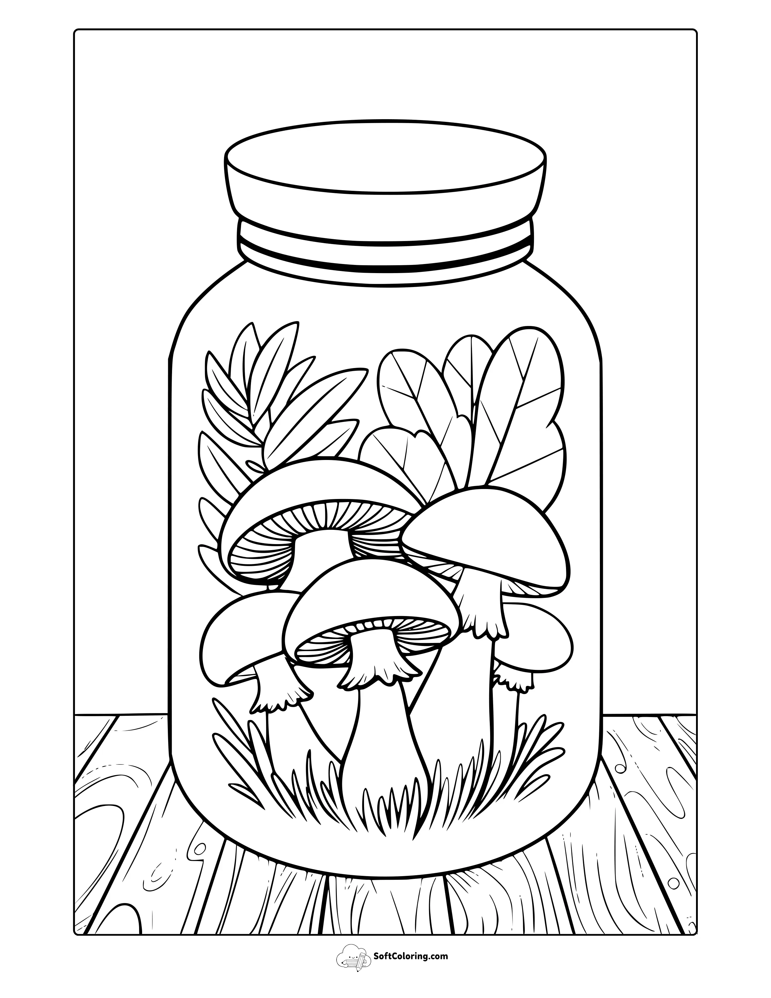 Mushrooms In A Jar Coloring Page
