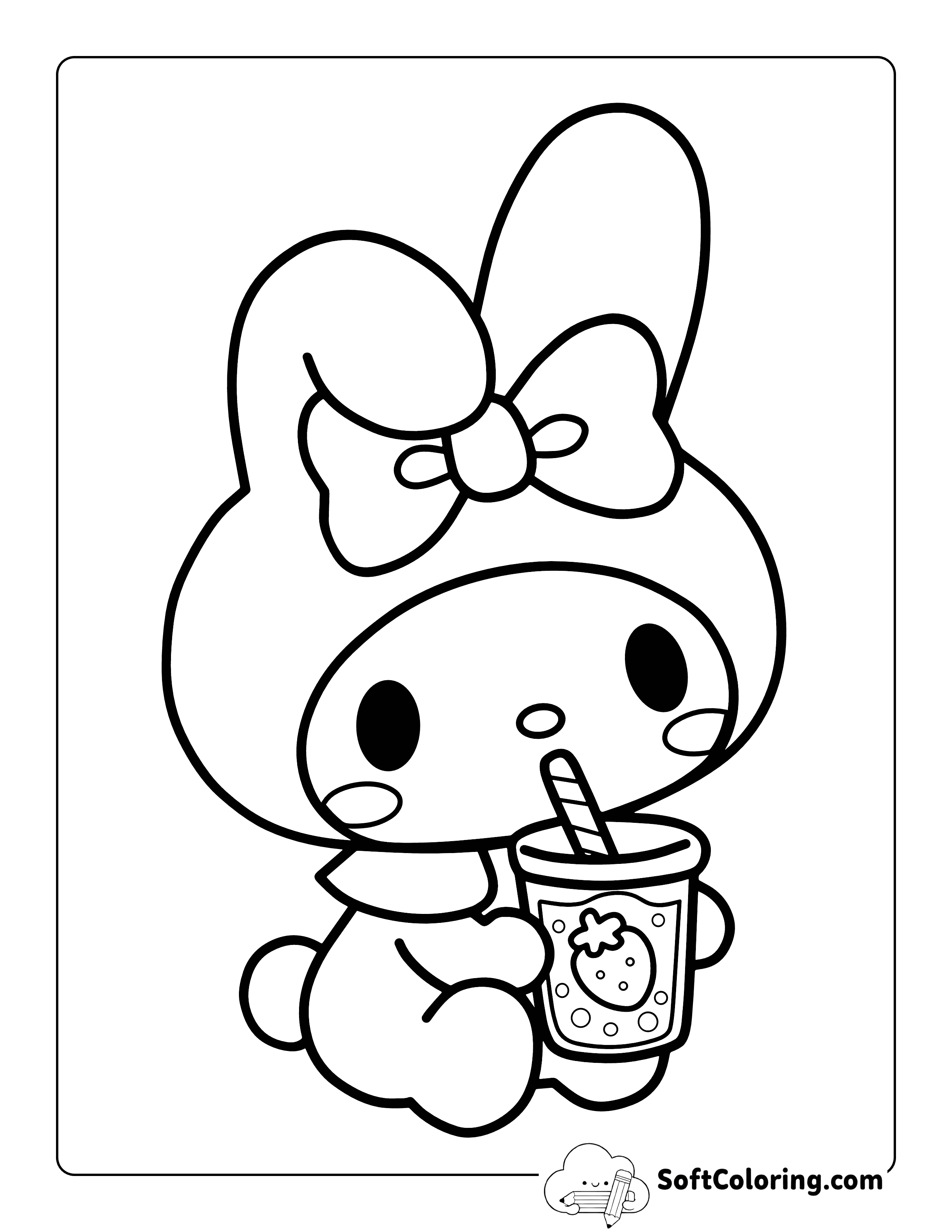 Cute Easy Melody-Inspired Boba Coloring Page