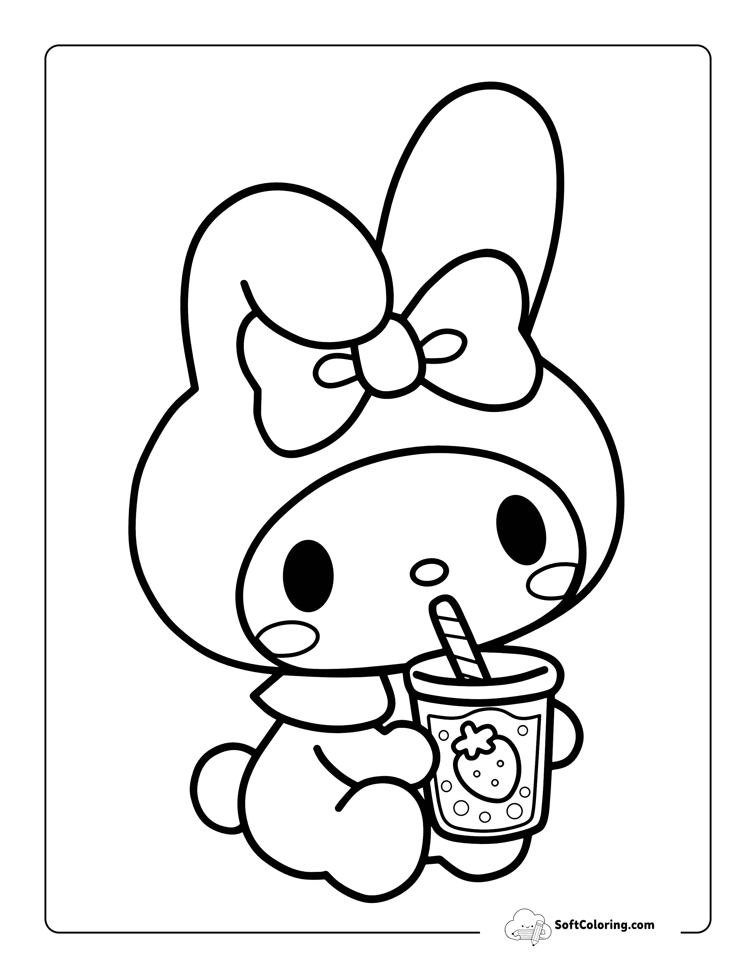 Cute Easy Melody-Inspired Boba Coloring Page