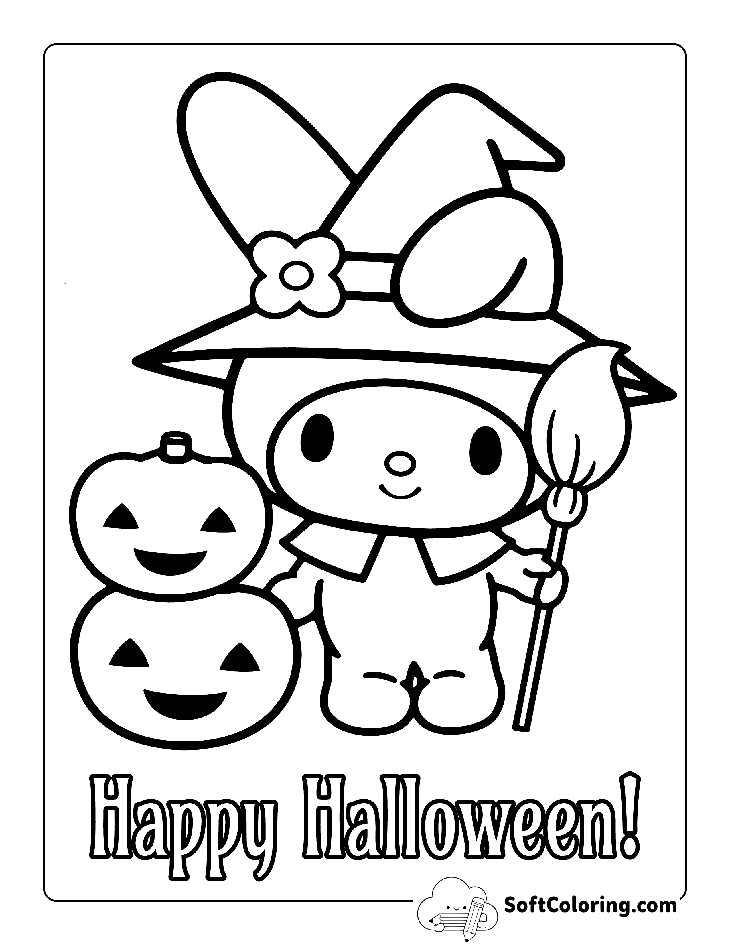 My Melody-Inspired Halloween Witch Coloring Sheet