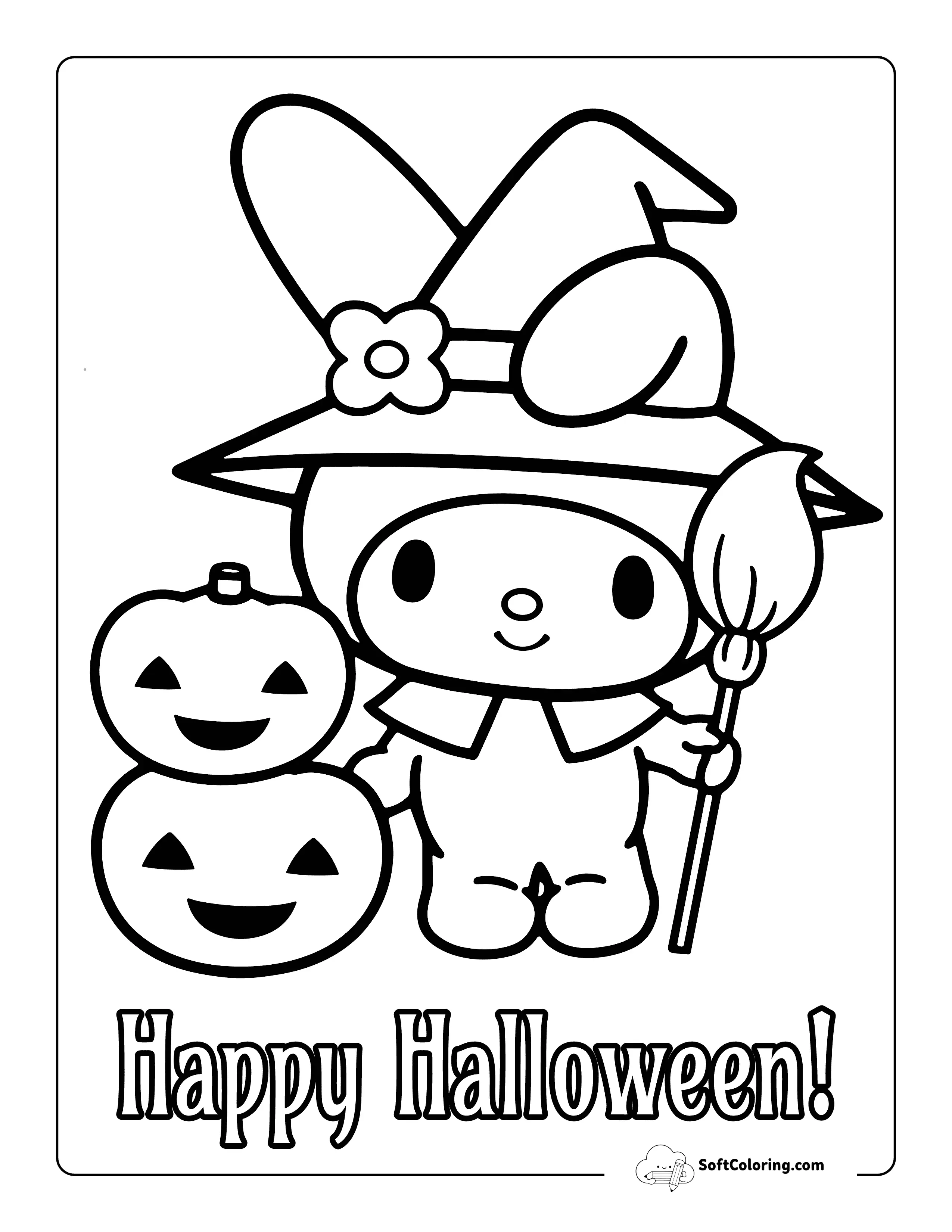 My Melody-Inspired Halloween Witch Coloring Sheet