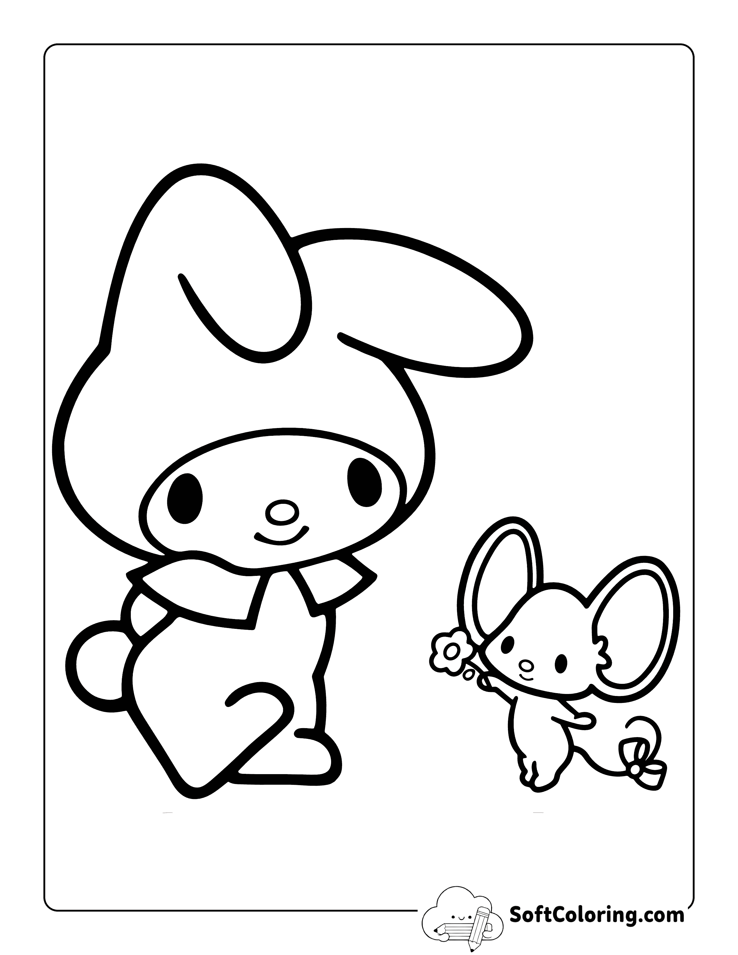 Cute Mouse and My Melody-Inspired Coloring Page