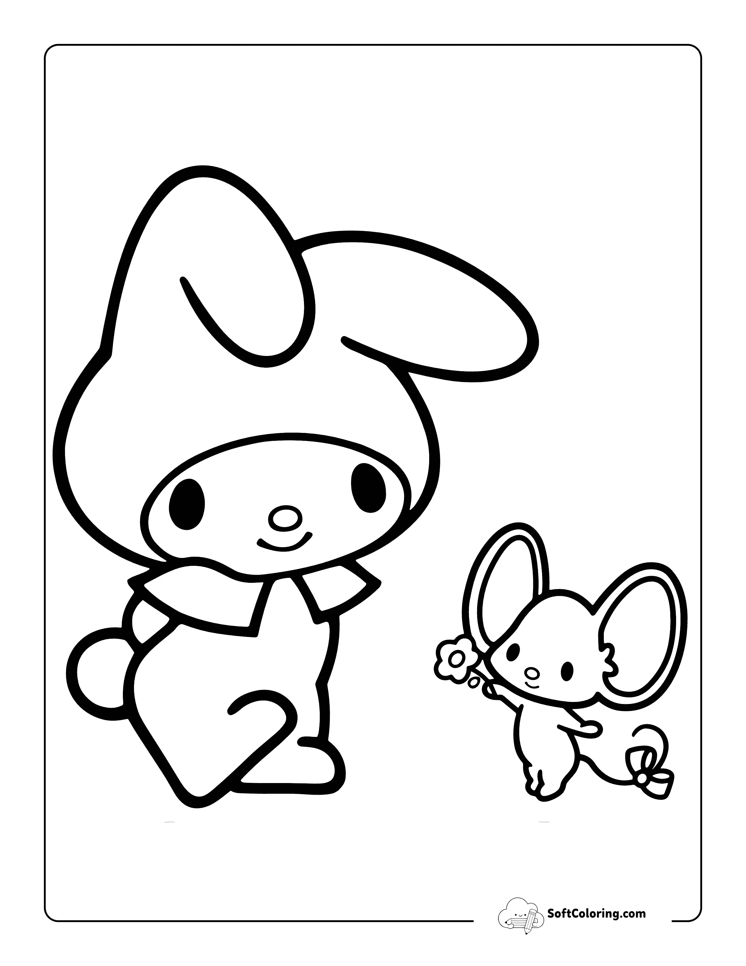 Cute Mouse And My Melody-Inspired Coloring Page