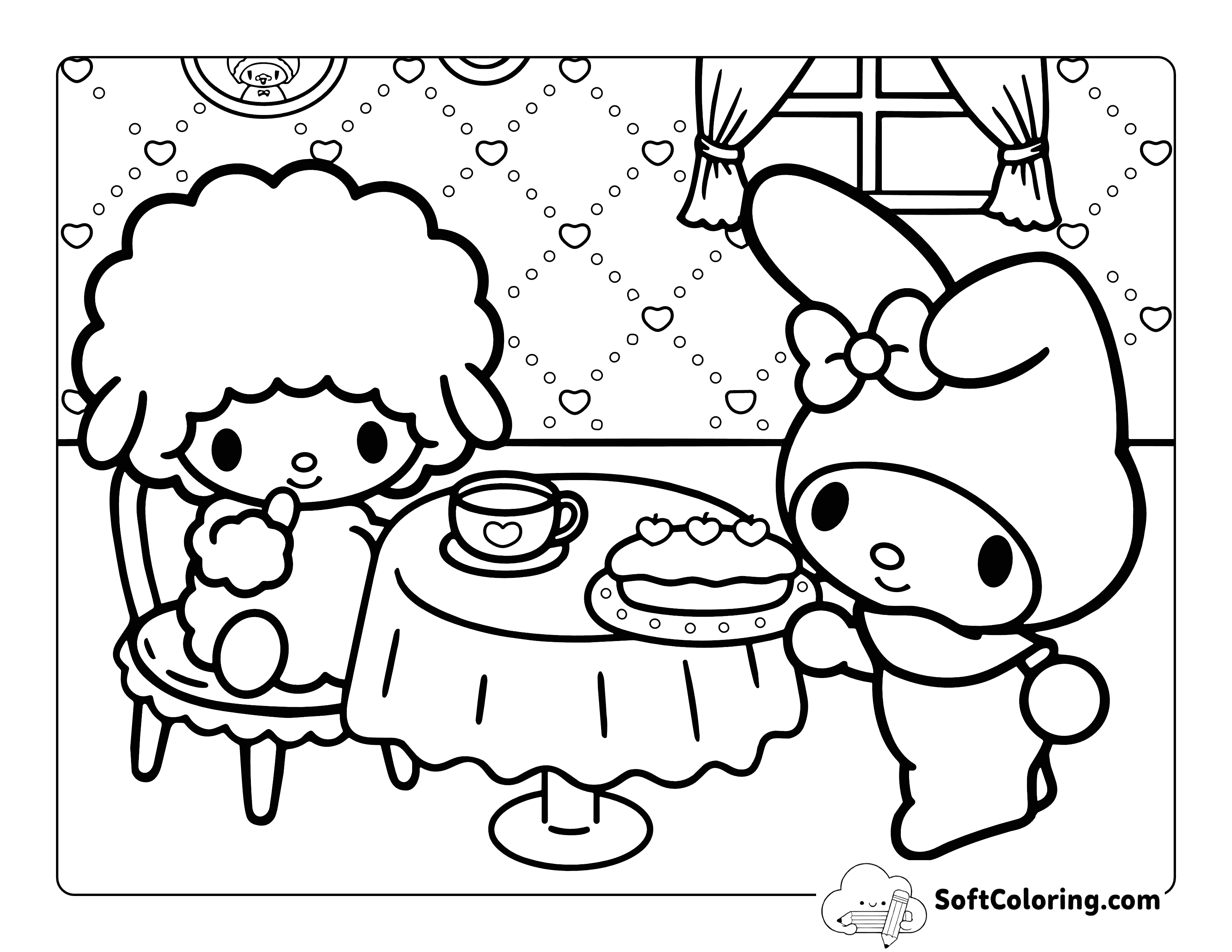 Cute My Melody and My Sweet Piano-Inspired Coloring Page