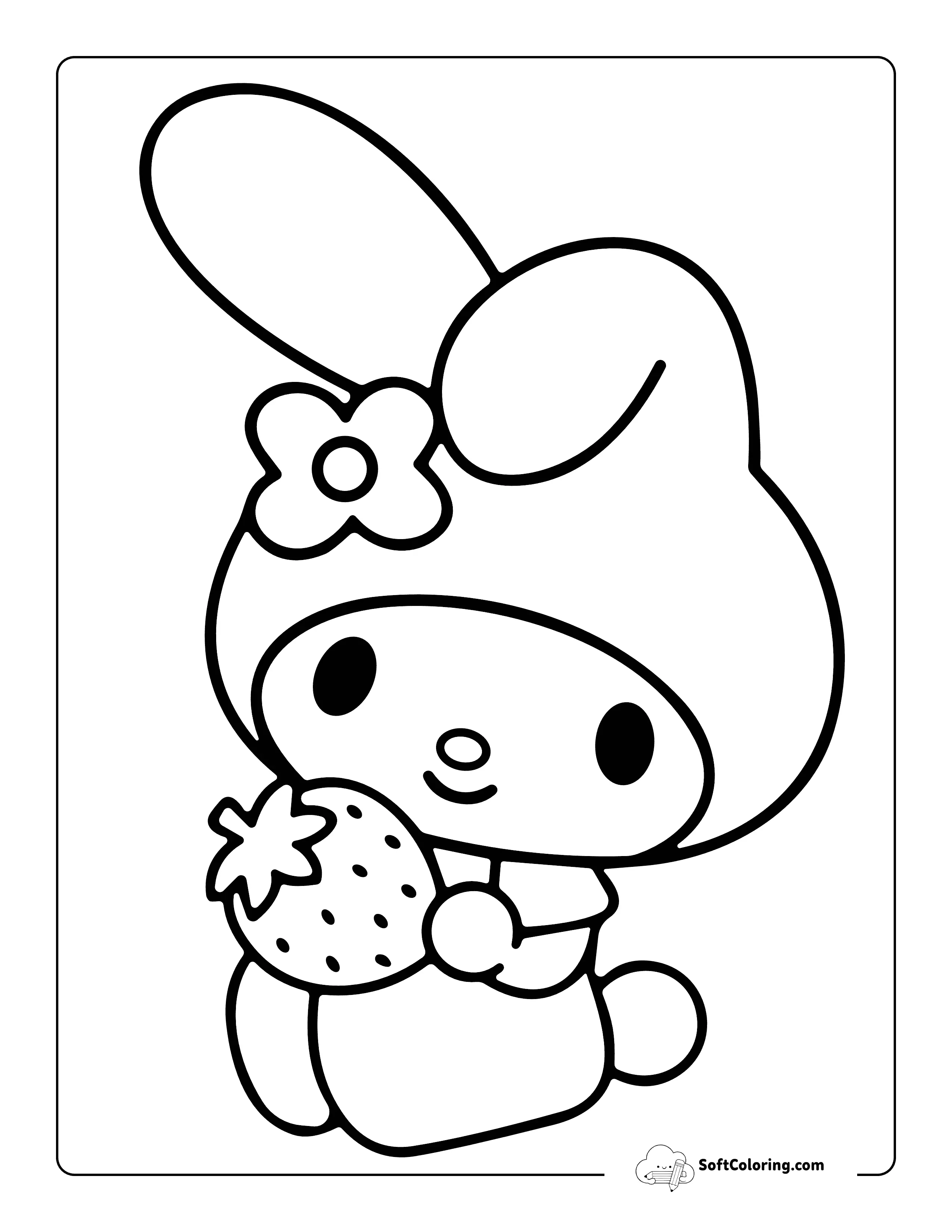 Coloring Page Inspired By My Melody With A Strawberry