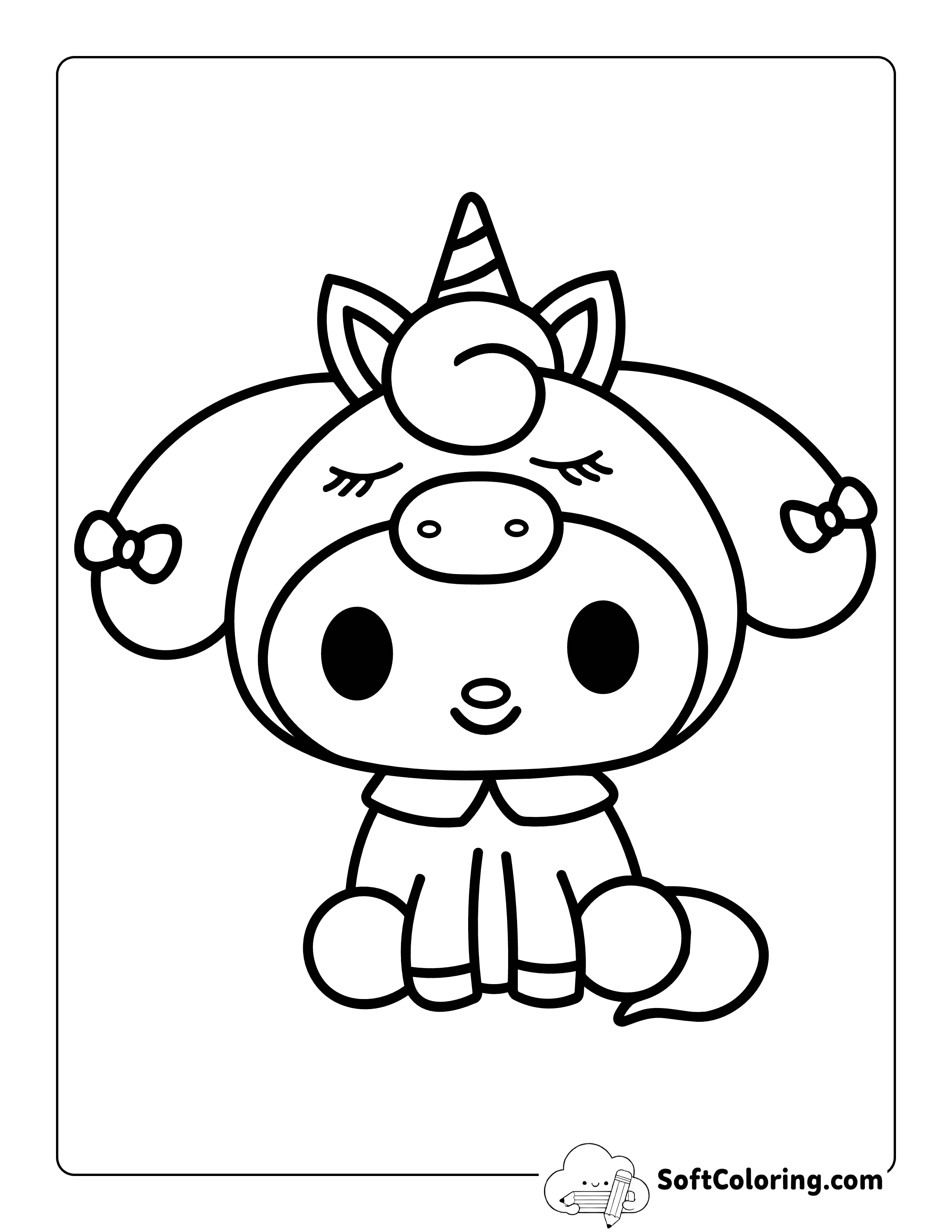 Kawaii My Melody-Inspired Unicorn Coloring Sheet