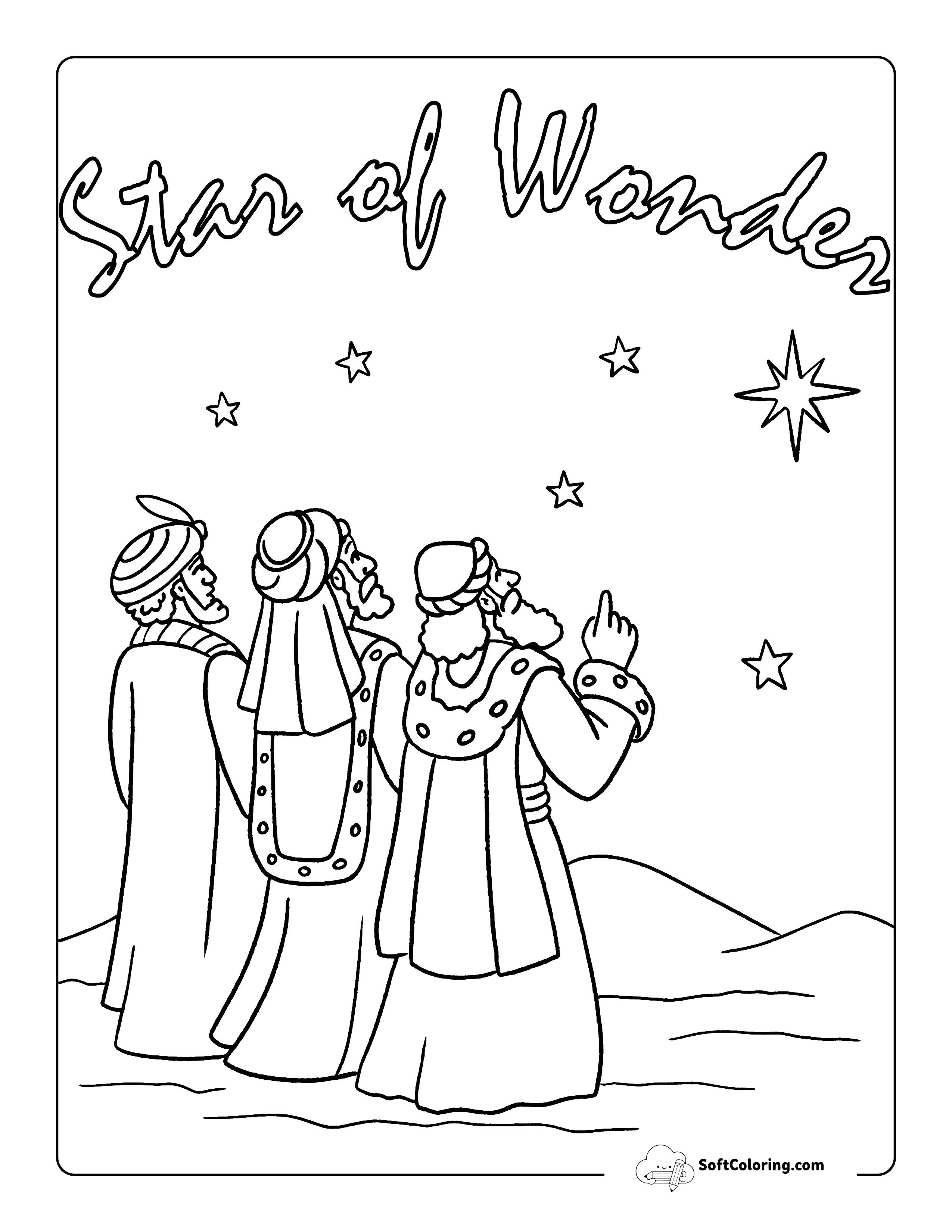 "Star Of Wonder" Three Wise Men Nativity Coloring Sheet
