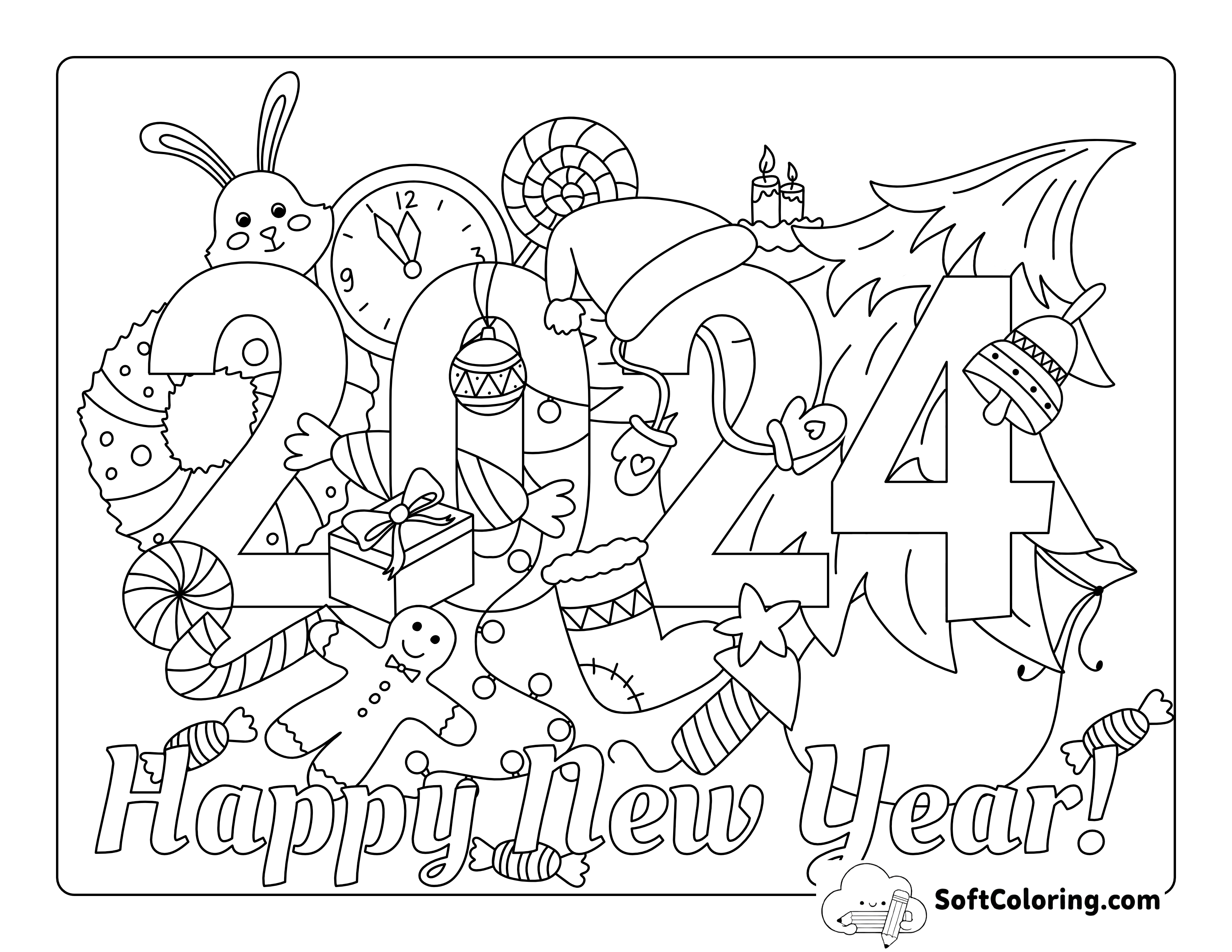 2024 New Year Coloring Page